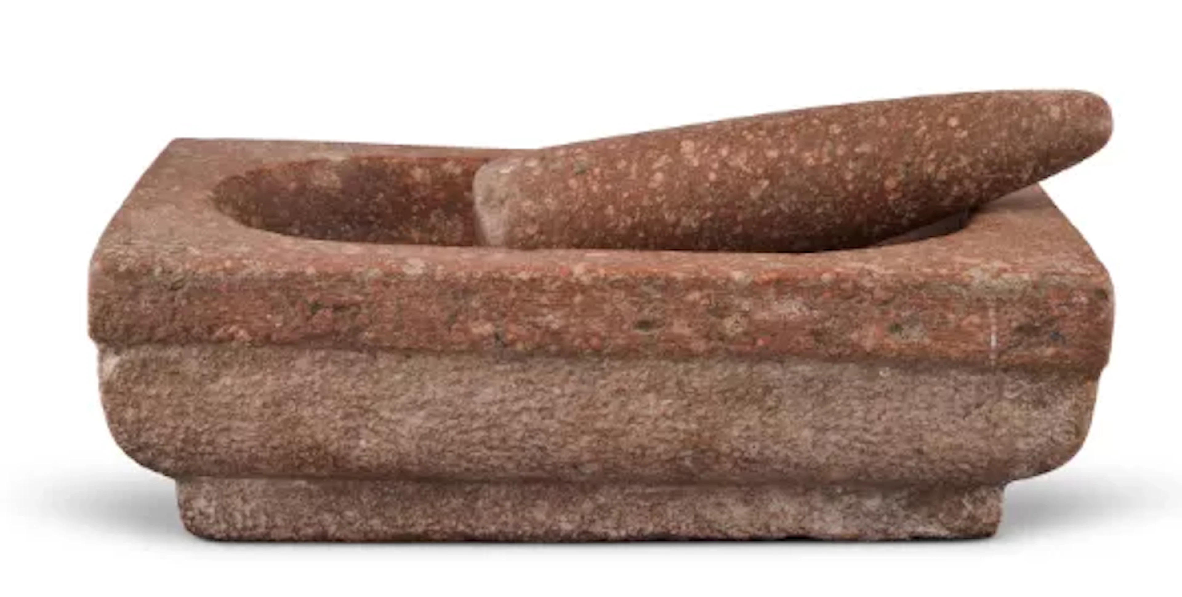 A LARGE CARVED RED HARDSTONE PESTLE AND MORTAR, INDIAN, 20TH CENTURY