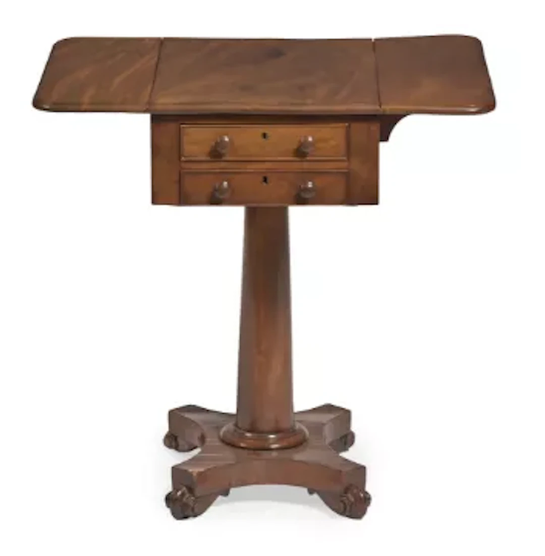 A WILLIAM IV MAHOGANY TWO FLAP PEDESTAL WORKTABLE, CIRCA 1835