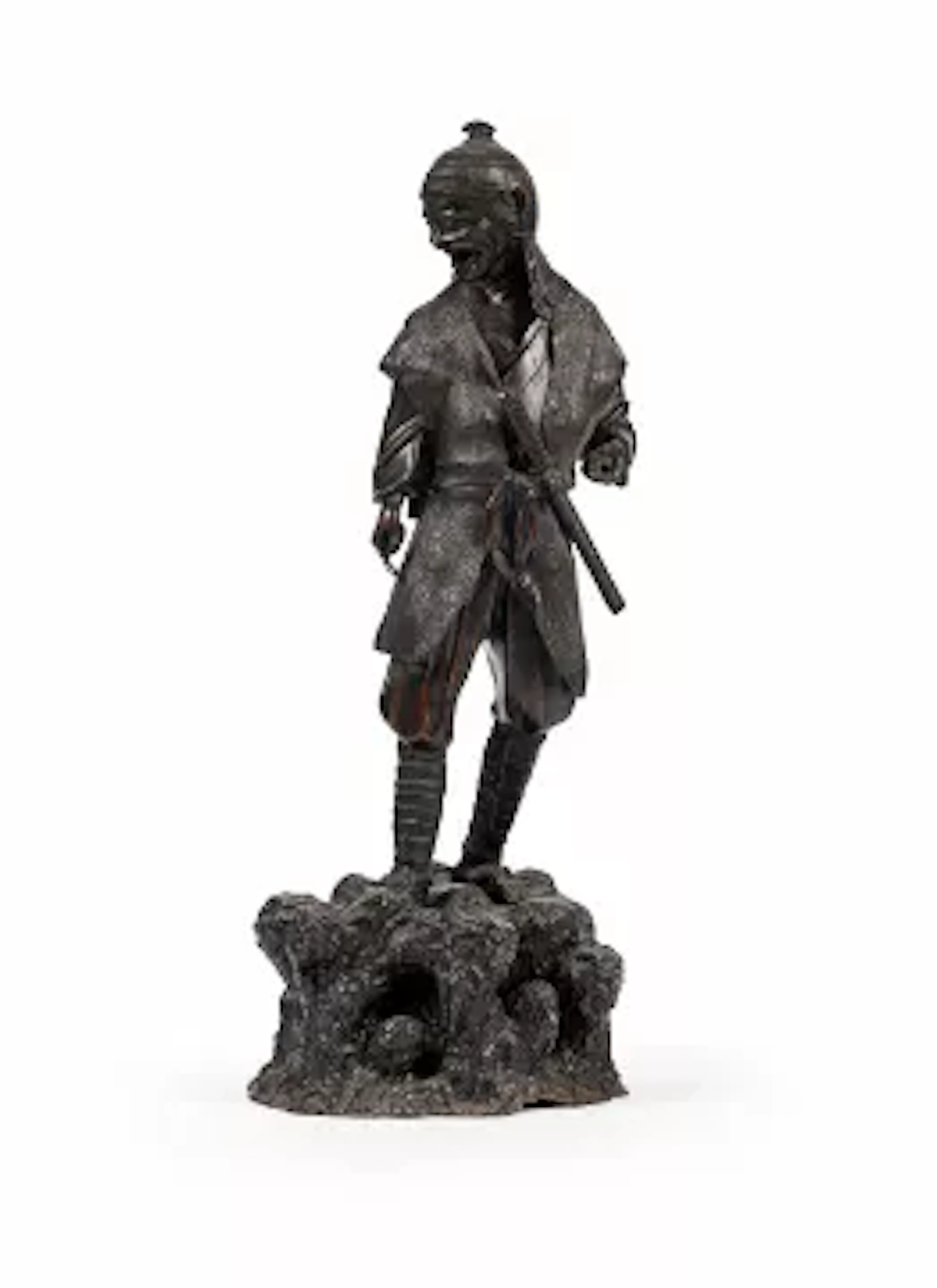 A Japanese cast bronze figure of an Ainu Man, Late Meiji-Taisho Era