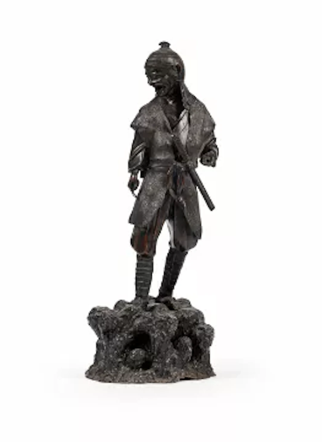 A Japanese cast bronze figure of an Ainu Man, Late Meiji-Taisho Era