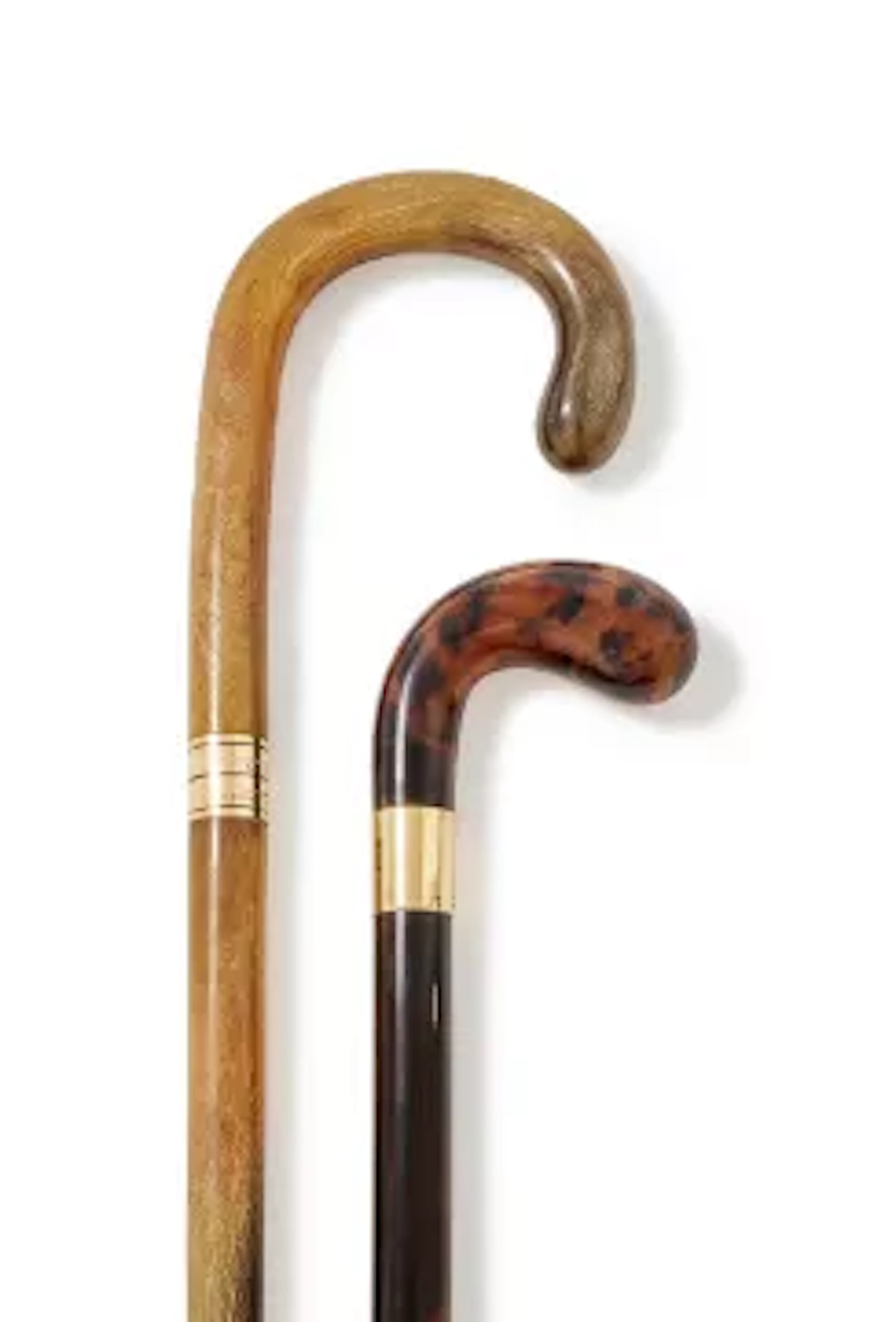Y AN EDWARDIAN 18 CARAT GOLD AND TORTOISESHELL MOUNTED WALKING STICK