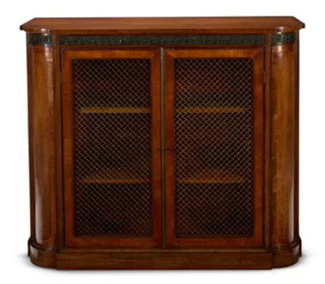 Y A LATE GEORGE III SATINWOOD, INDIAN ROSEWOOD AND BRONZED D-SHAPED