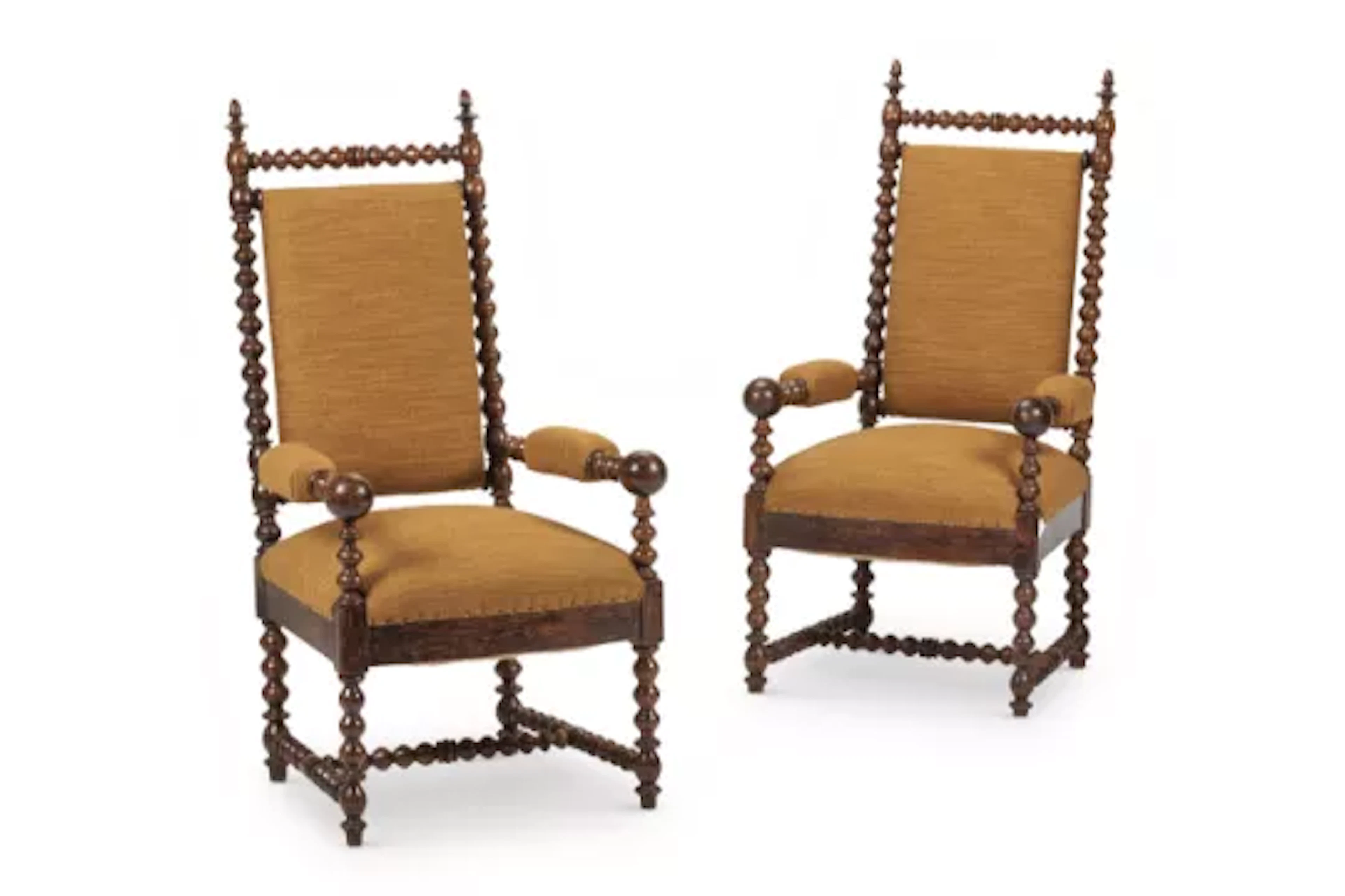 A PAIR OF SIMULATED ROSEWOOD BOBBIN TURNED ARMCHAIRS, FRENCH, SECOND