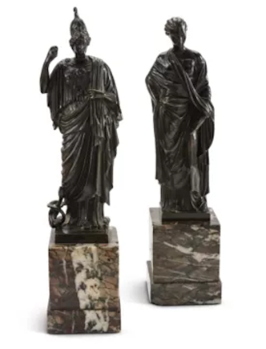 AFTER THE ANTIQUE, A PAIR OF GRAND TOUR BRONZE FIGURES OF ATHENA AND