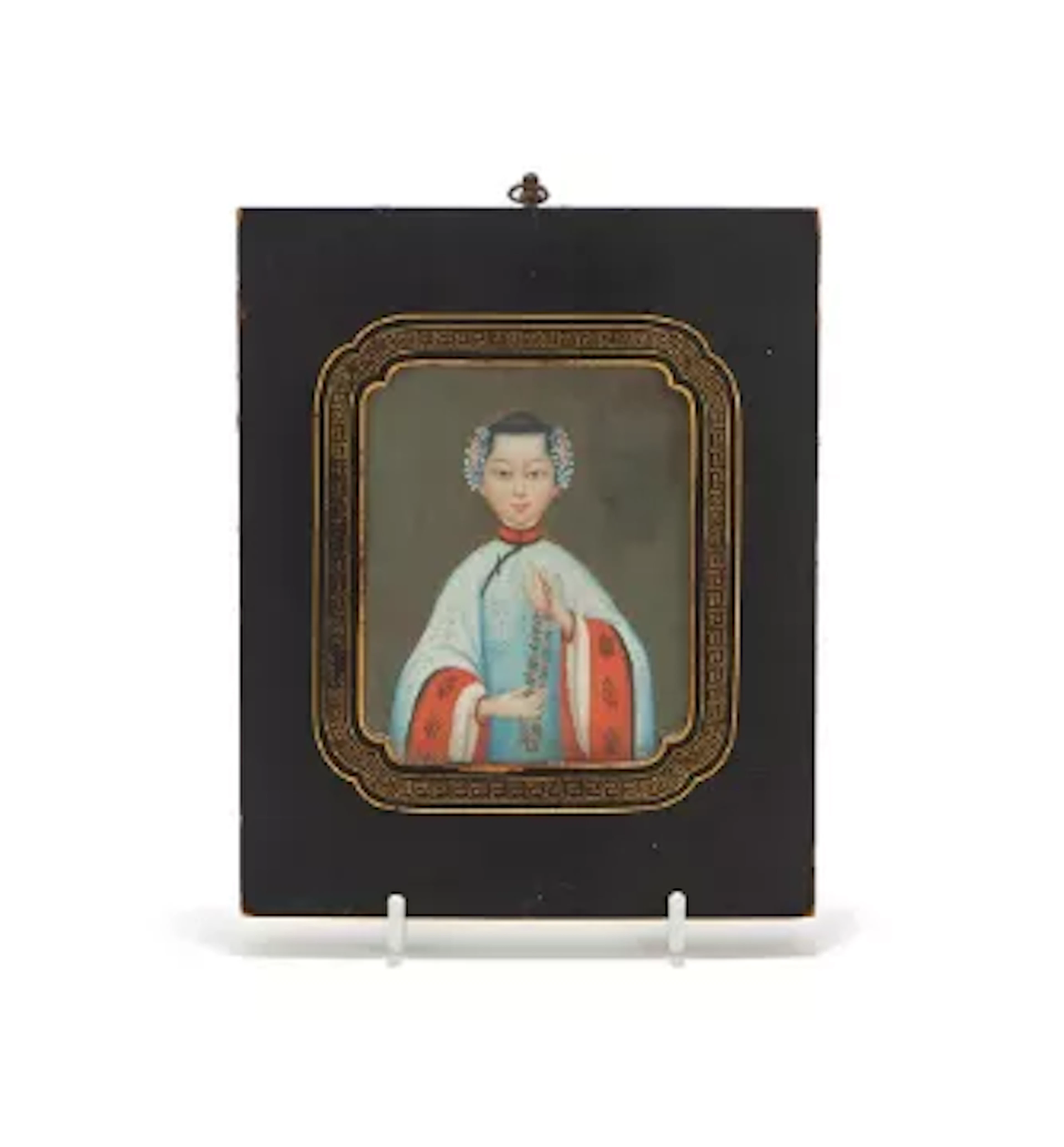 A small Chinese oil painting of a lady