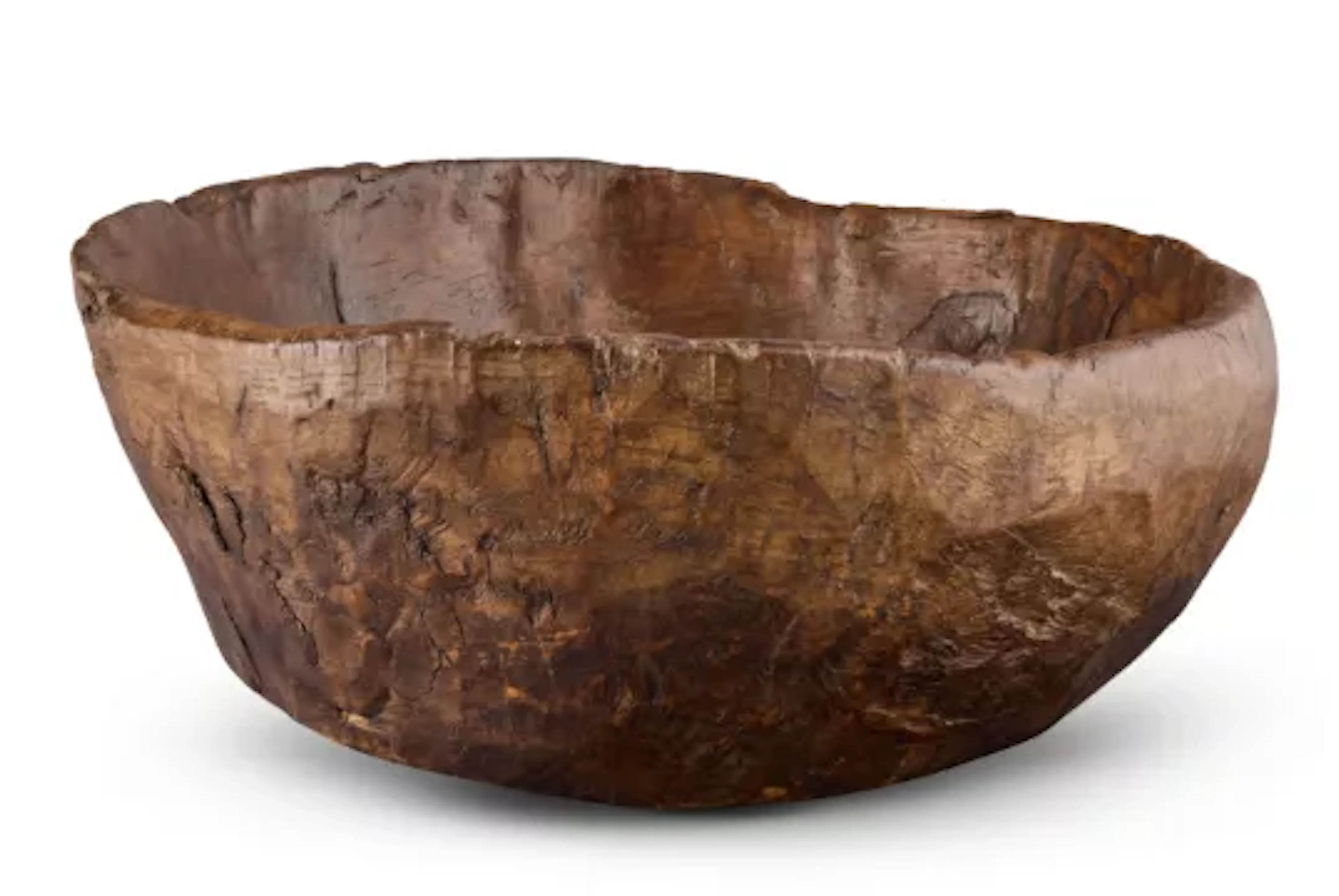 TREEN; A LARGE ROUGHLY HEWN OAK BOWL, EARLY 19TH CENTURY