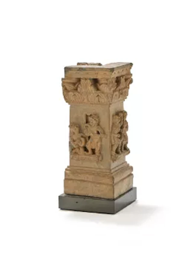 A grey schist part column with musicians, Ancient region of Gandhara