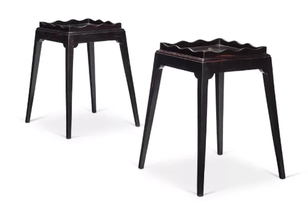 Y A PAIR OF SOLID EBONY SIDE TABLES, MODERN IN THE ANGLO-INDIAN STYLE
