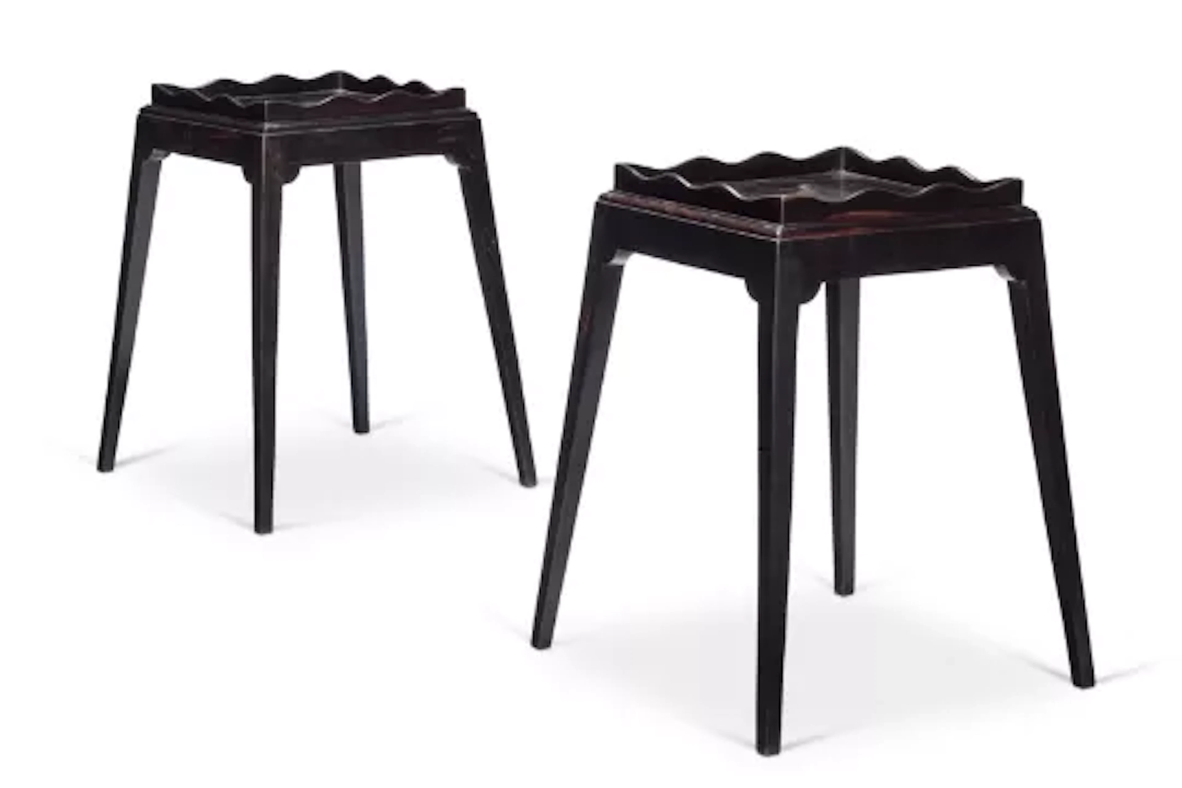 Y A PAIR OF SOLID EBONY SIDE TABLES, MODERN IN THE ANGLO-INDIAN STYLE
