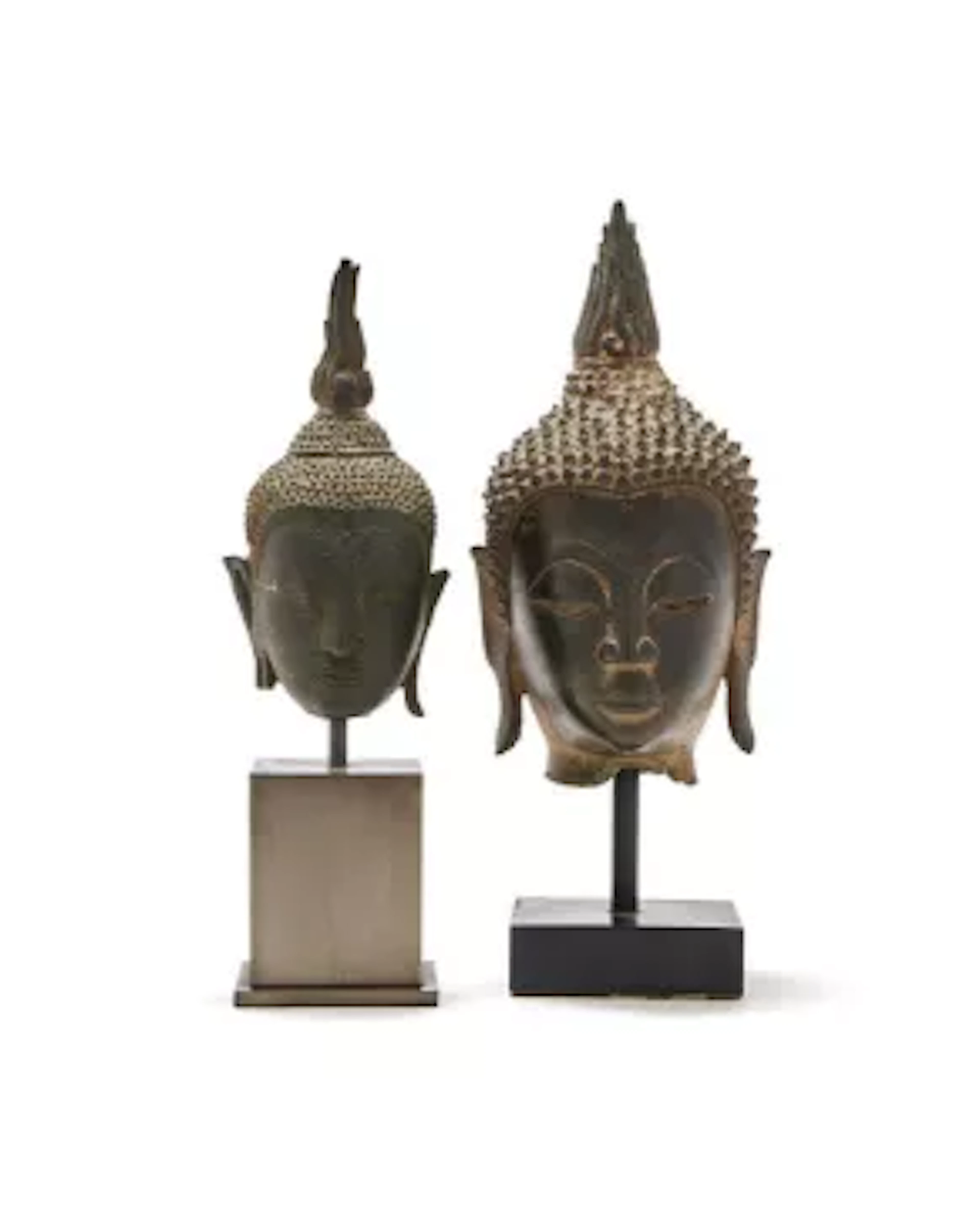 Two Bronze Heads of Buddha