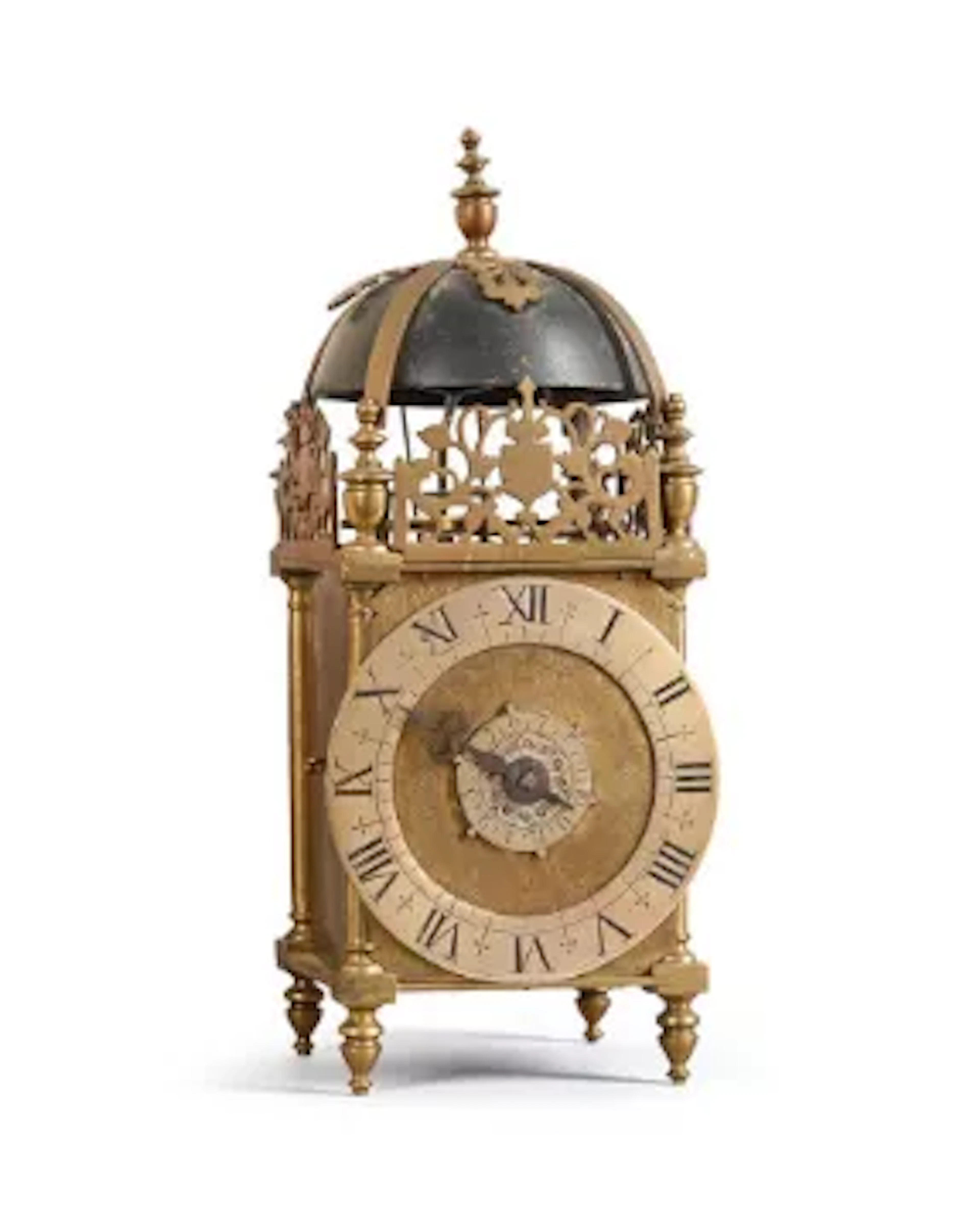 A FINE AND INTERESTING CHARLES I 'FIRST PERIOD' BRASS LANTERN CLOCK