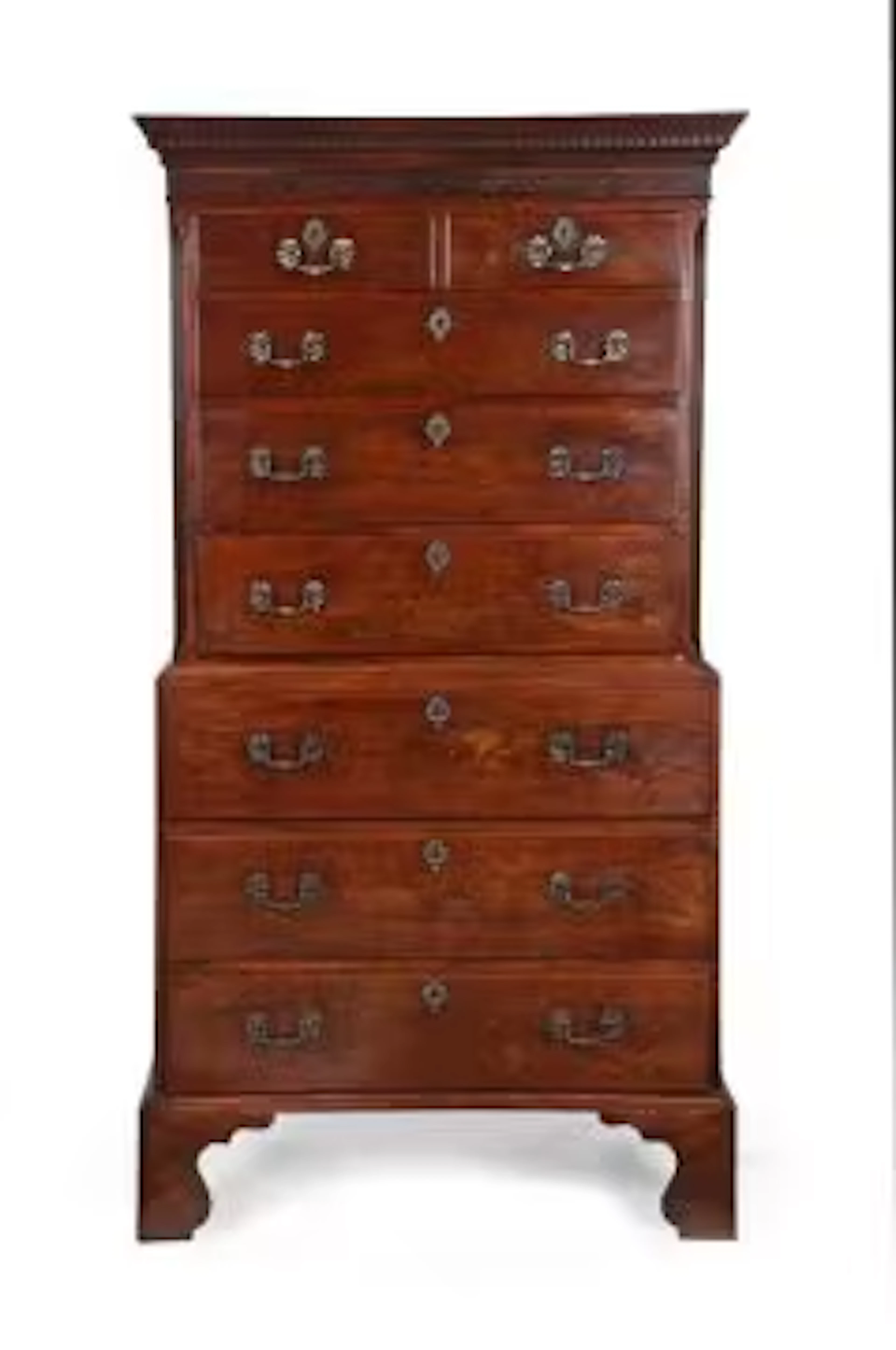 A GEORGE III MAHOGANY SECRETAIRE CHEST ON CHEST, CIRCA 1770