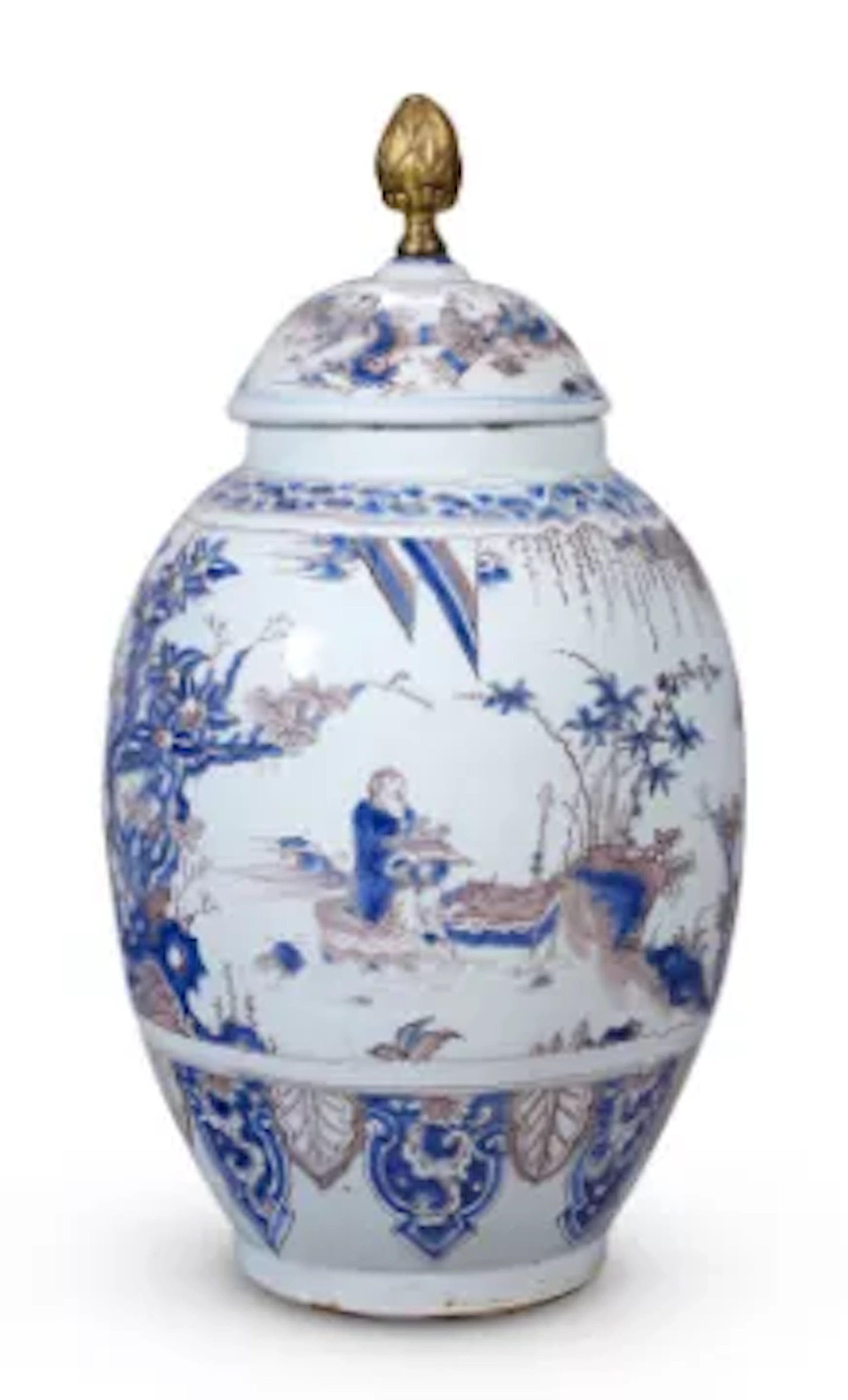 A FAIENCE VASE AND GILT-METAL MOUNTED COVER, FRANCE, POSSIBLY NEVERS