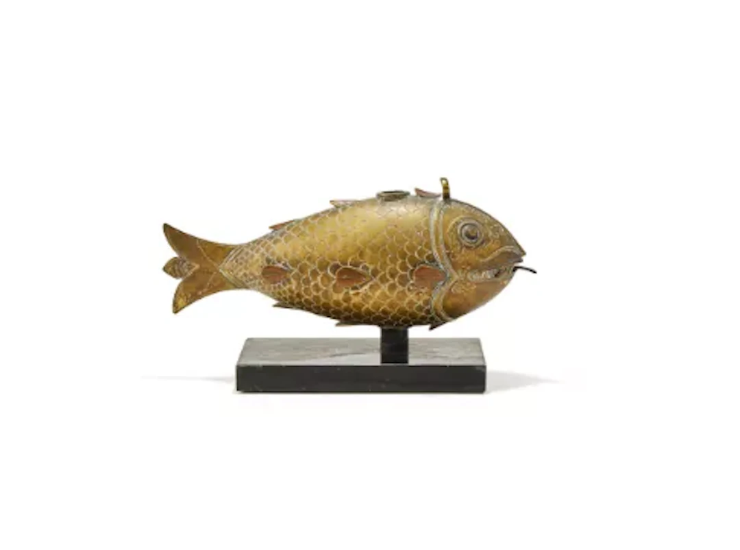 An Indian inscribed gilt-bronze model of a fish, 19th century, probably Lucknow