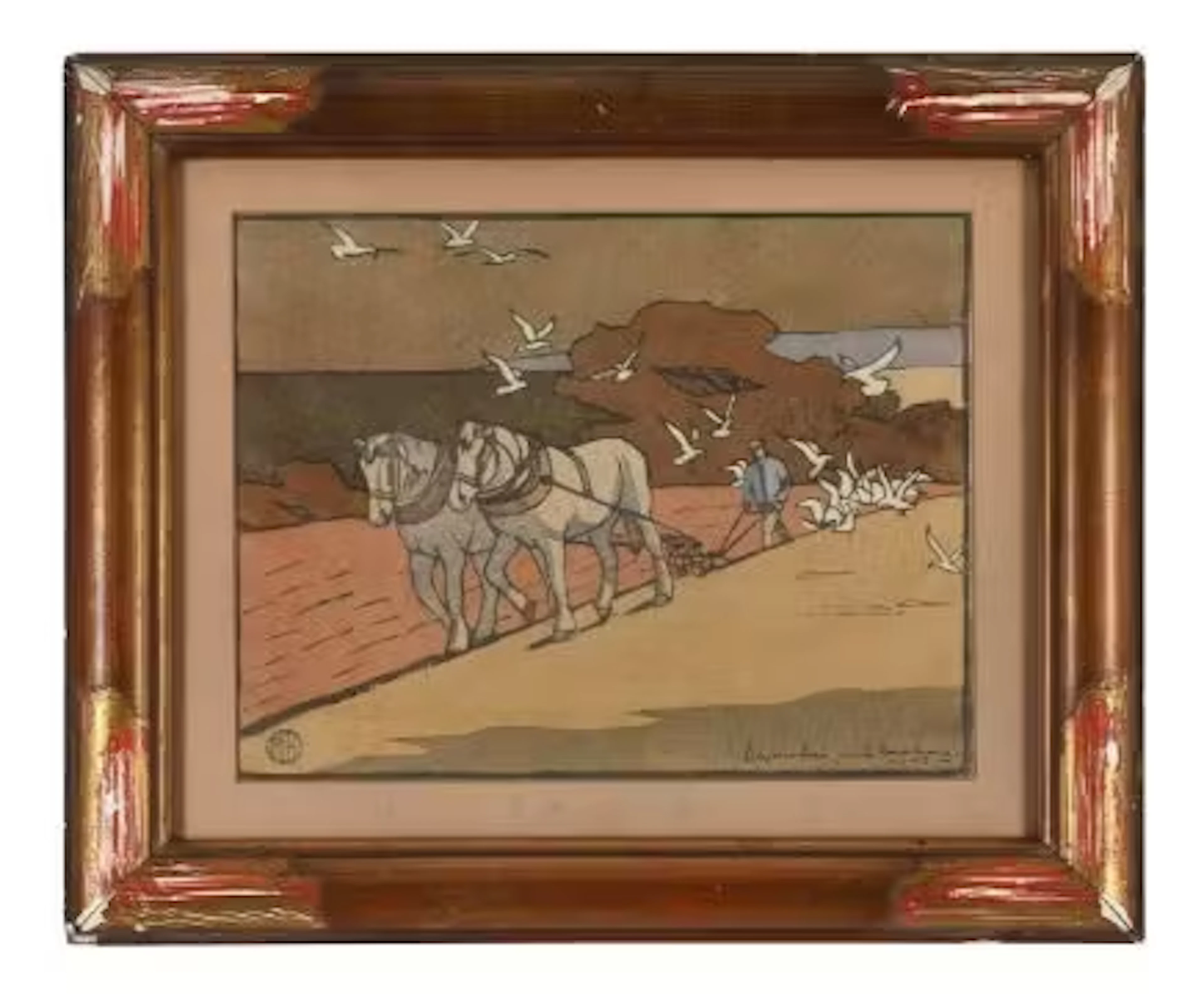 BRITISH SCHOOL (20TH CENTURY), PLOUGHING SCENE