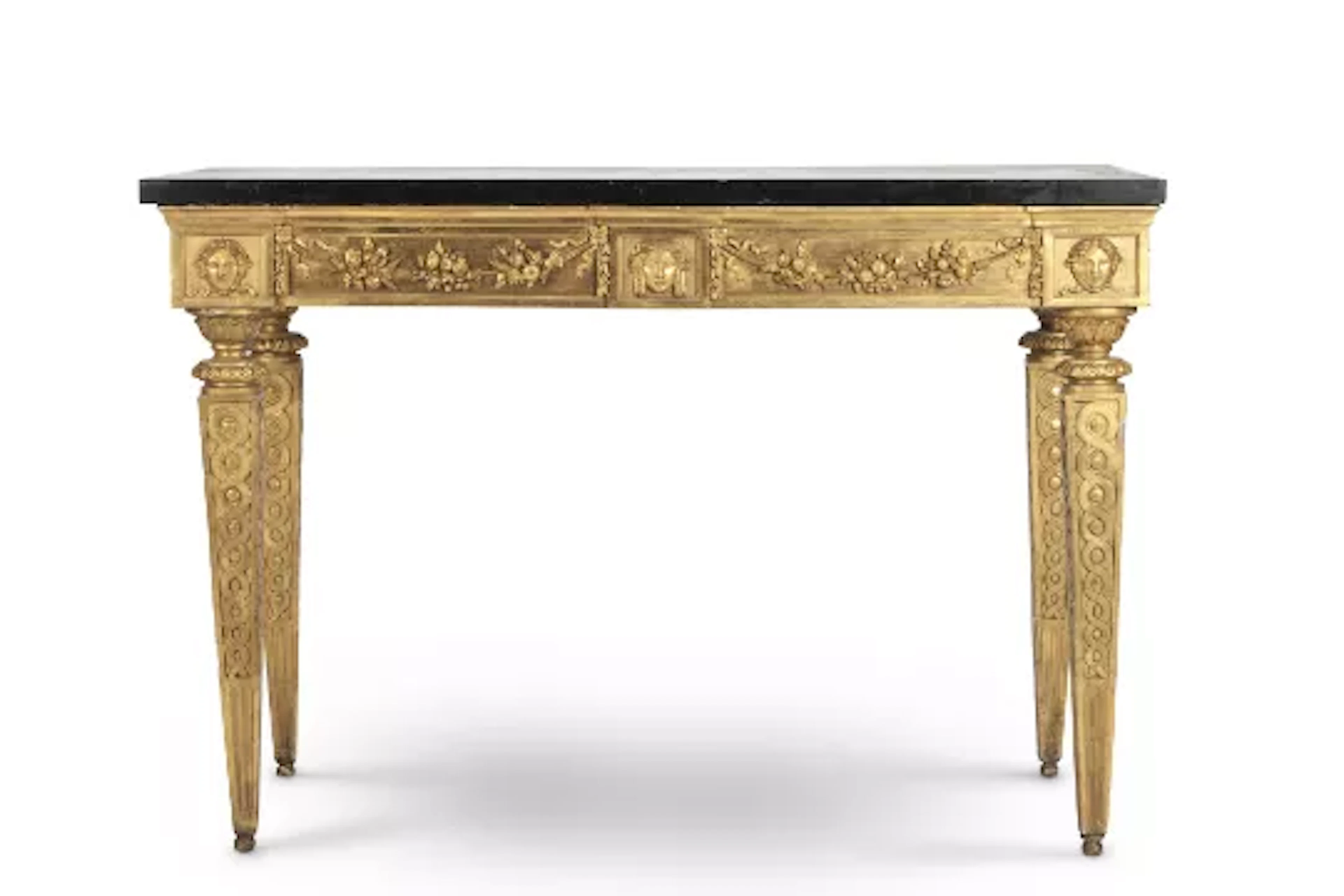 A ROMAN GILTWOOD AND SPECIMEN MARBLE SIDE TABLE, ITALIAN, CIRCA 1800