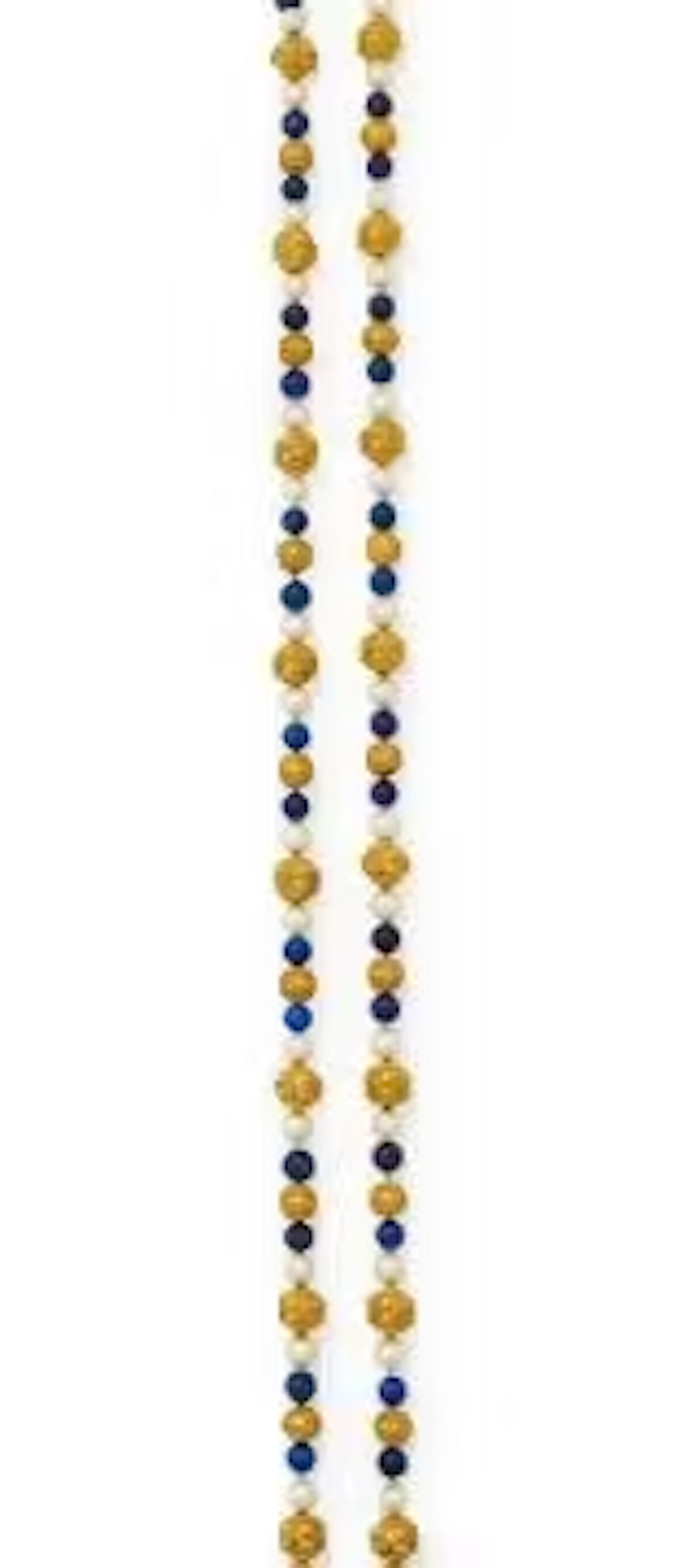 A CULTURED PEARL AND LAPIS LAZULI LONGCHAIN