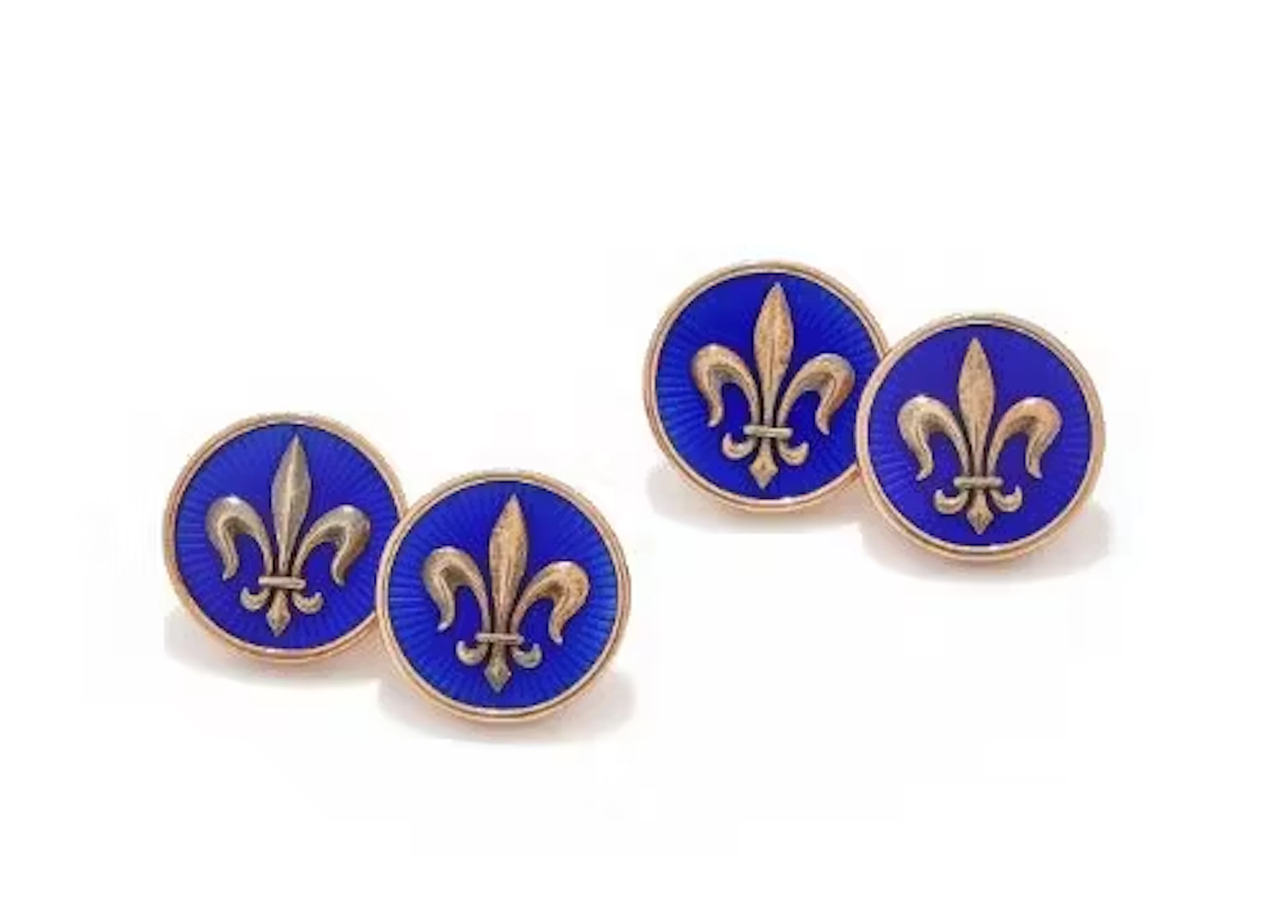 FABERGÉ, A PAIR OF ENAMEL BUTTONS/CUFFLINKS