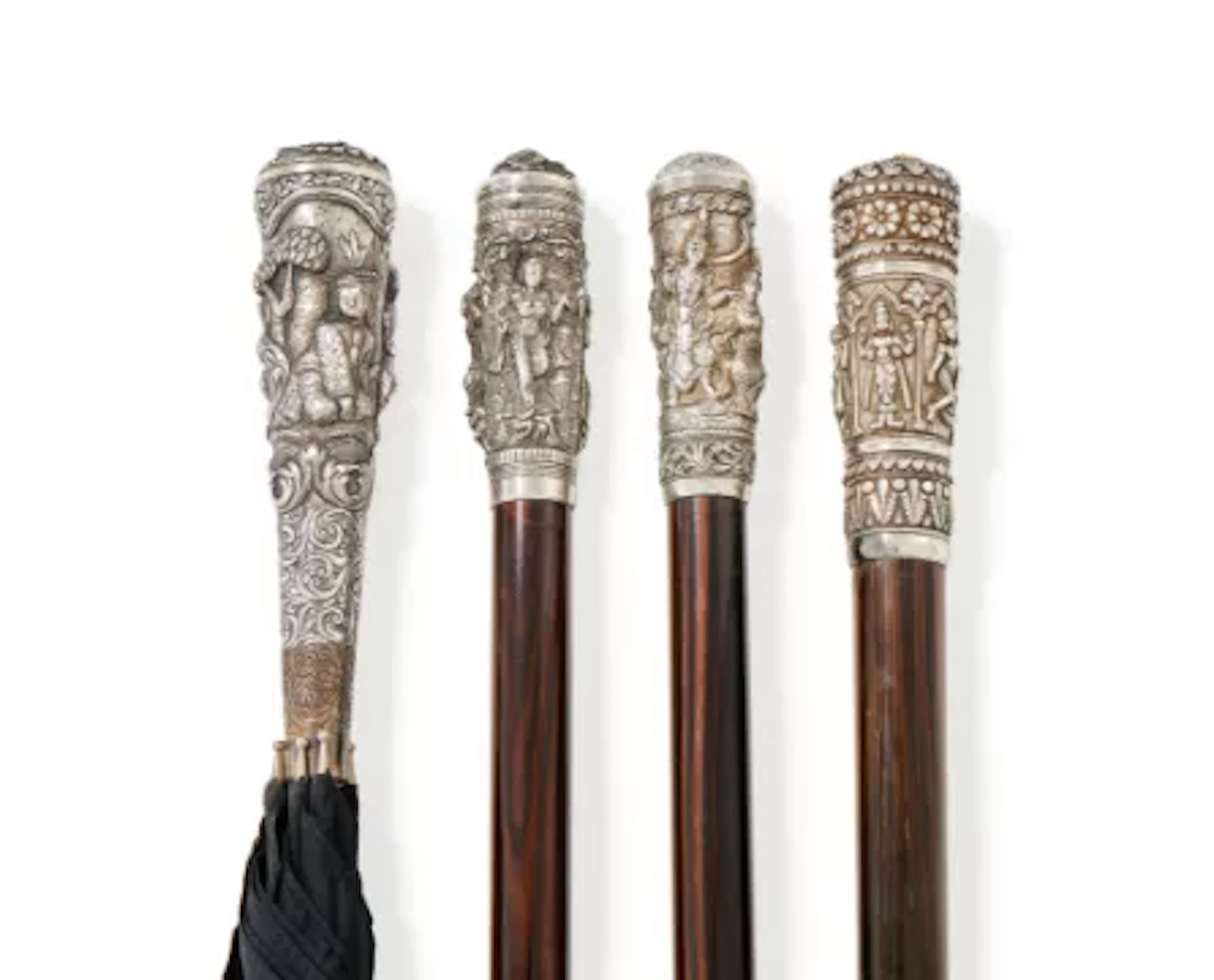 Y THREE SOUTH ASIAN WALKING STICKS AND A PARASOL