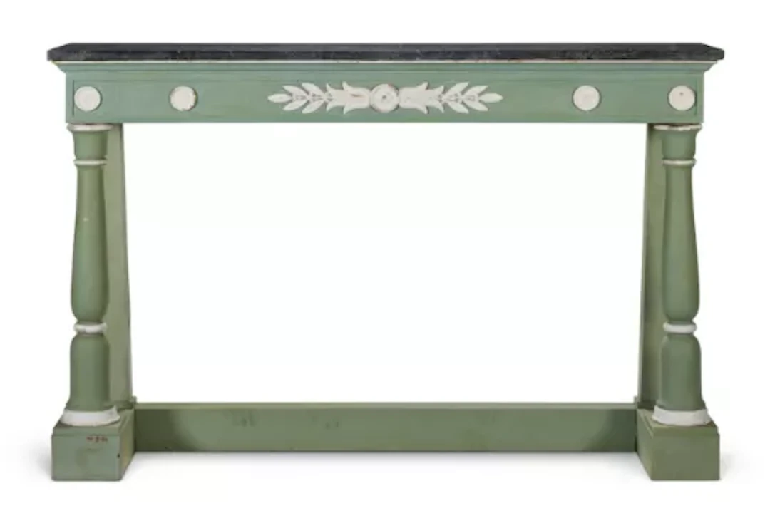 ‡ AN EMPIRE GREEN AND WHITE PAINTED SIDE TABLE, FRENCH, 19TH CENTURY