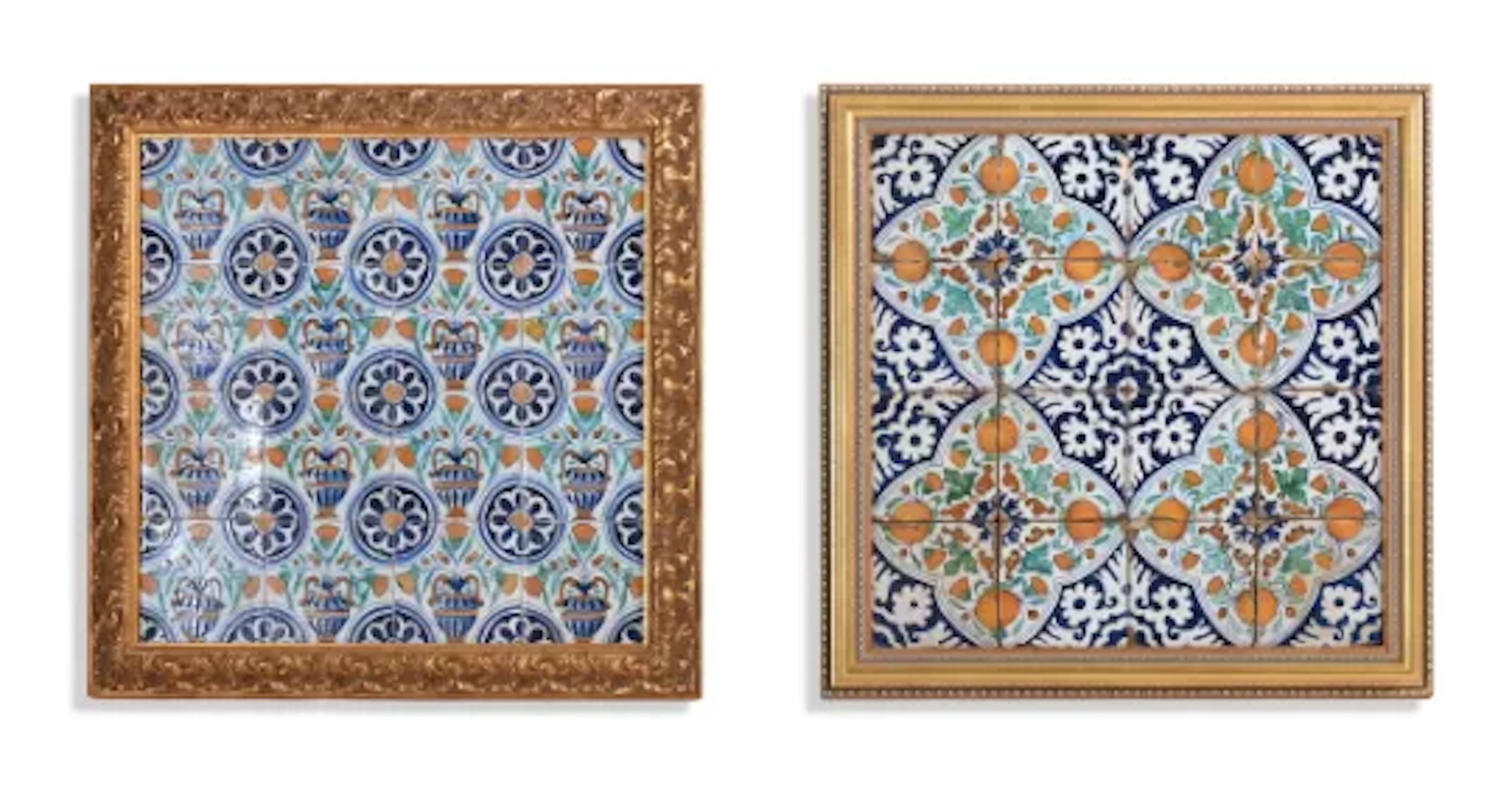 TWO DUTCH TIN-GLAZED EARTHENWARE SIXTEEN TILE PANELS, FIRST HALF 17TH CENTURY