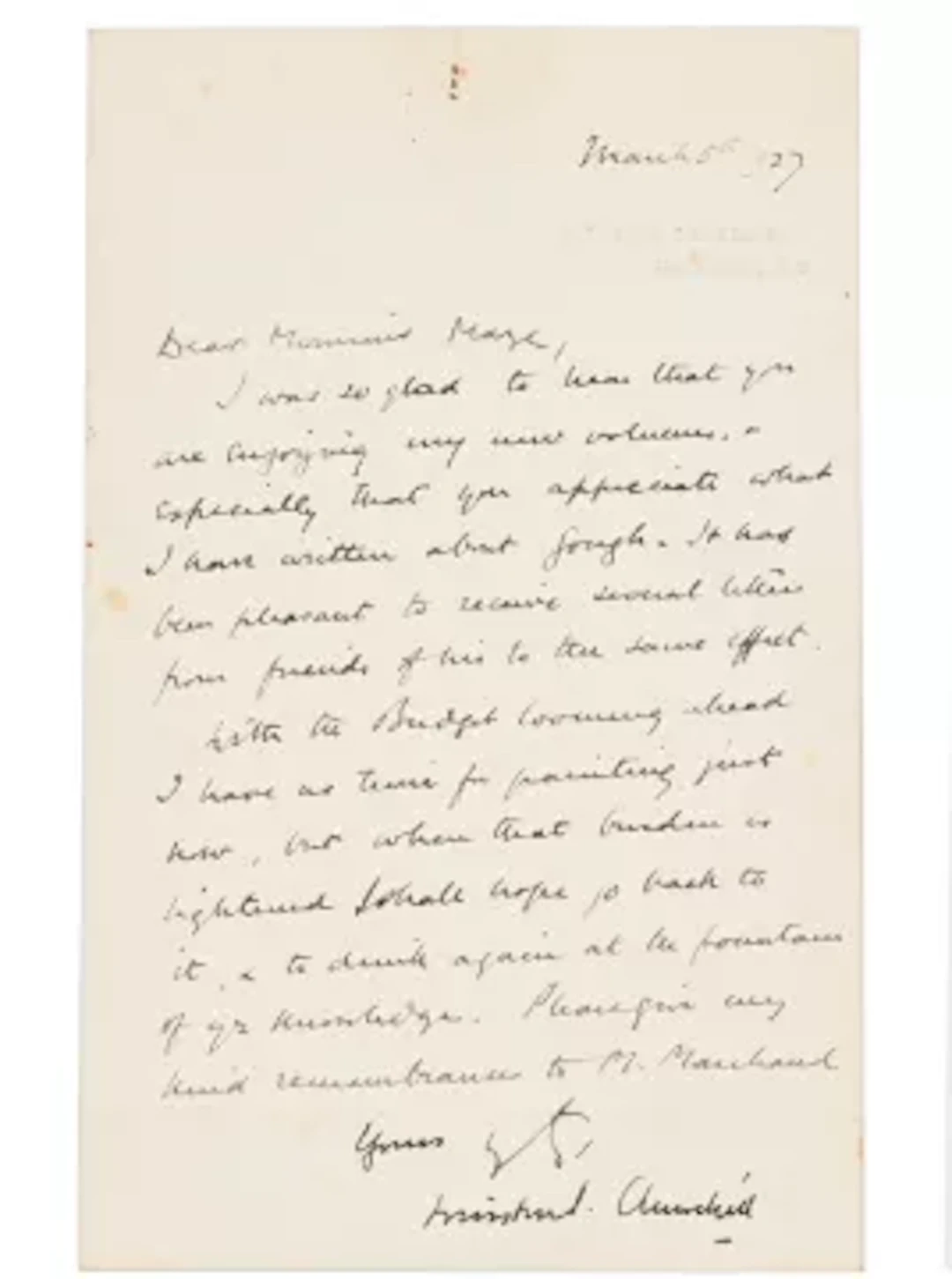 CHURCHILL, Sir Winston (1874-1965), autograph letter to Paul Maze