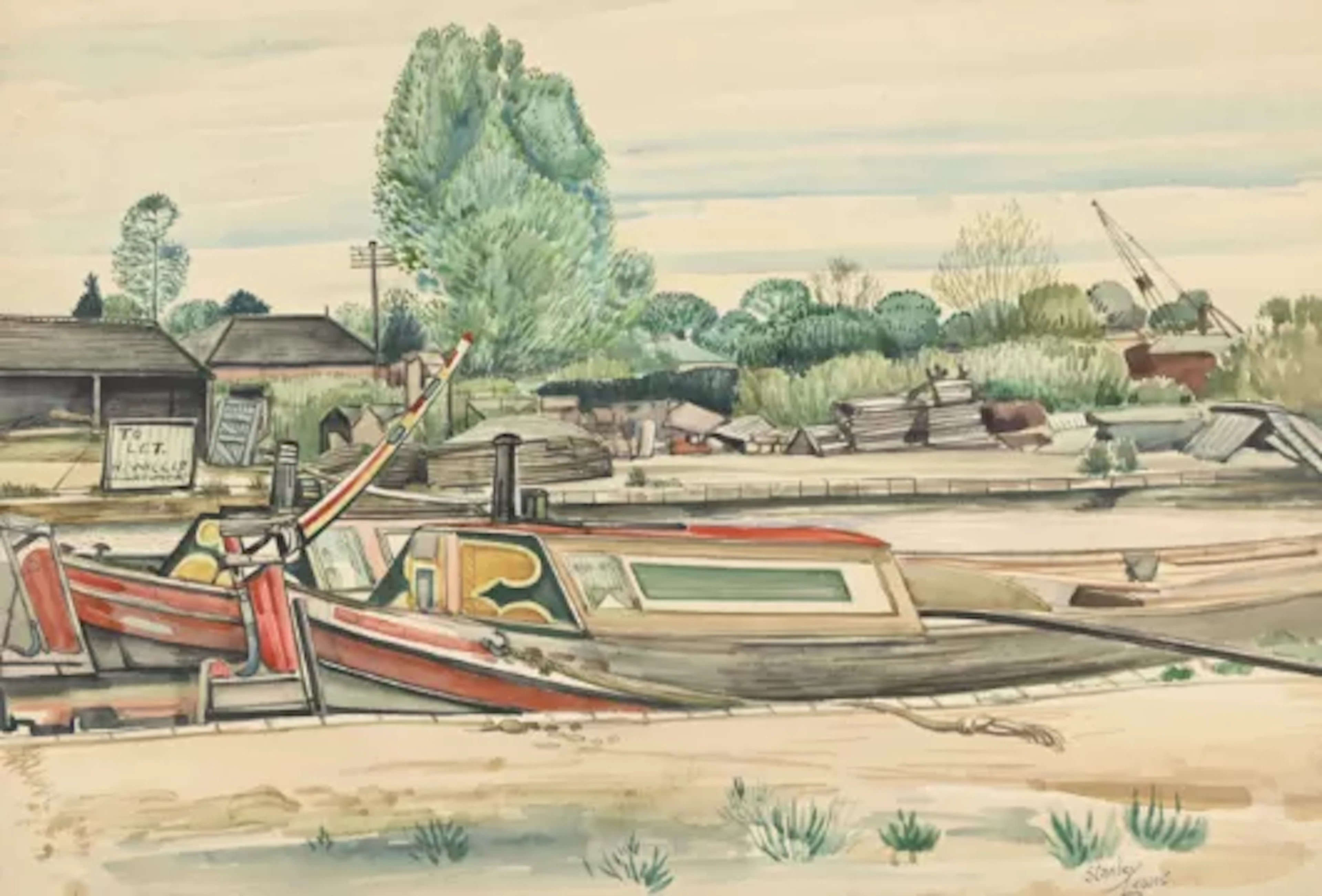 λ STANLEY CORNWELL LEWIS (BRITISH 1905-2009), BARGES ON THE CANAL