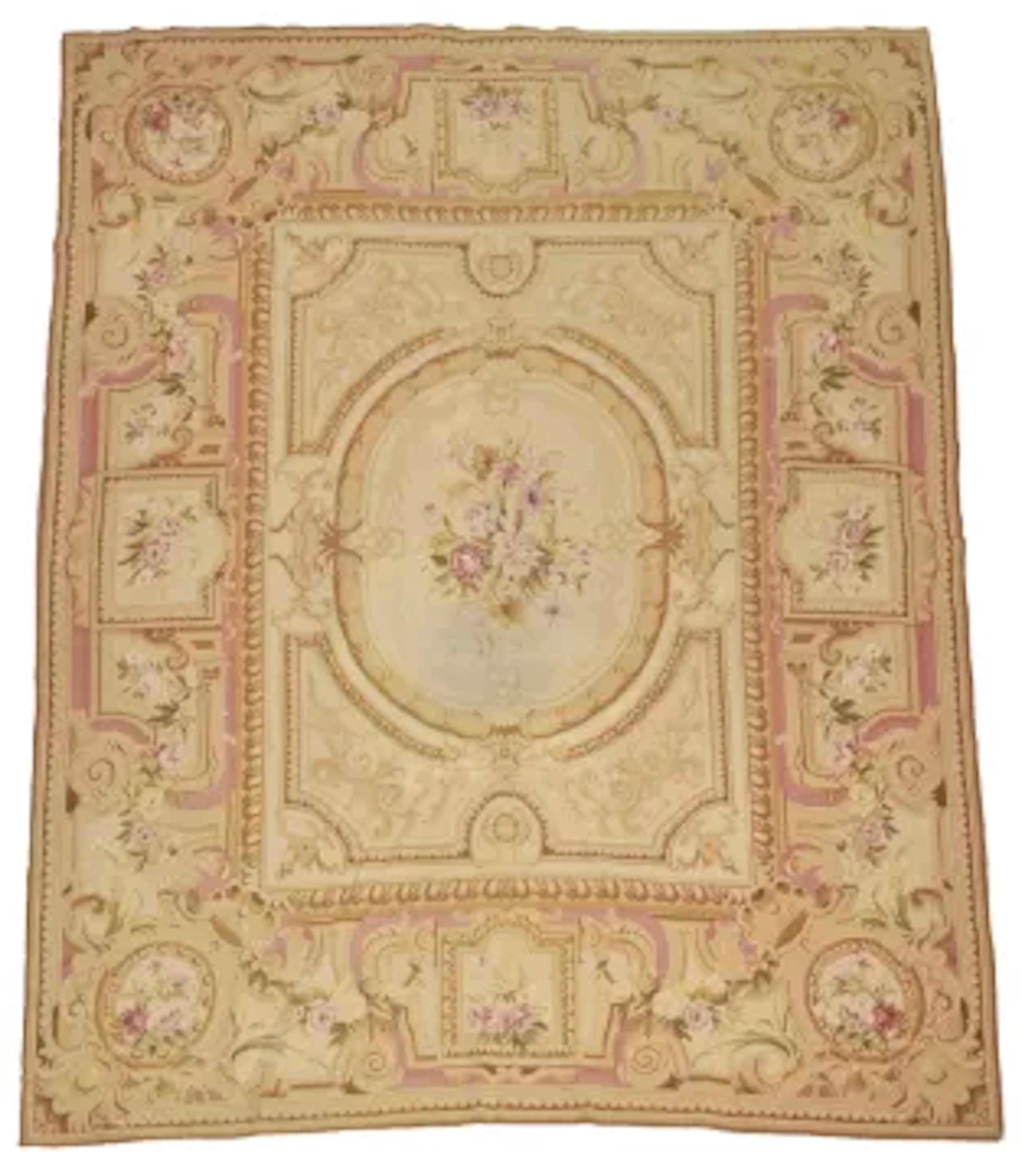 AN AUBUSSON STYLE NEEDLE POINT CARPET OF FORMAL NEO-CLASSICAL DESIGN
