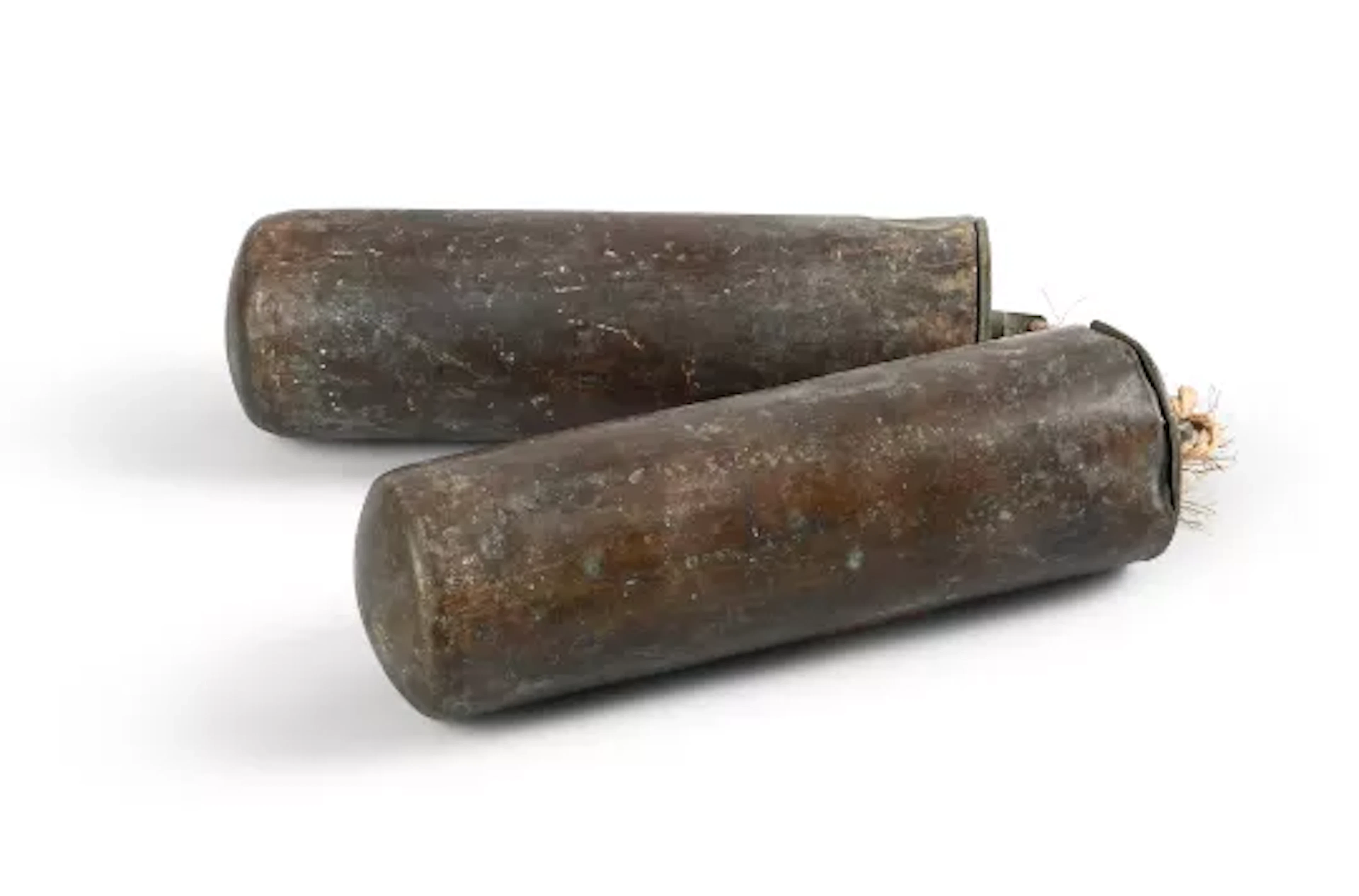A PAIR OF BRASS-CASED EIGHT-DAY LONGCASE CLOCK WEIGHTS