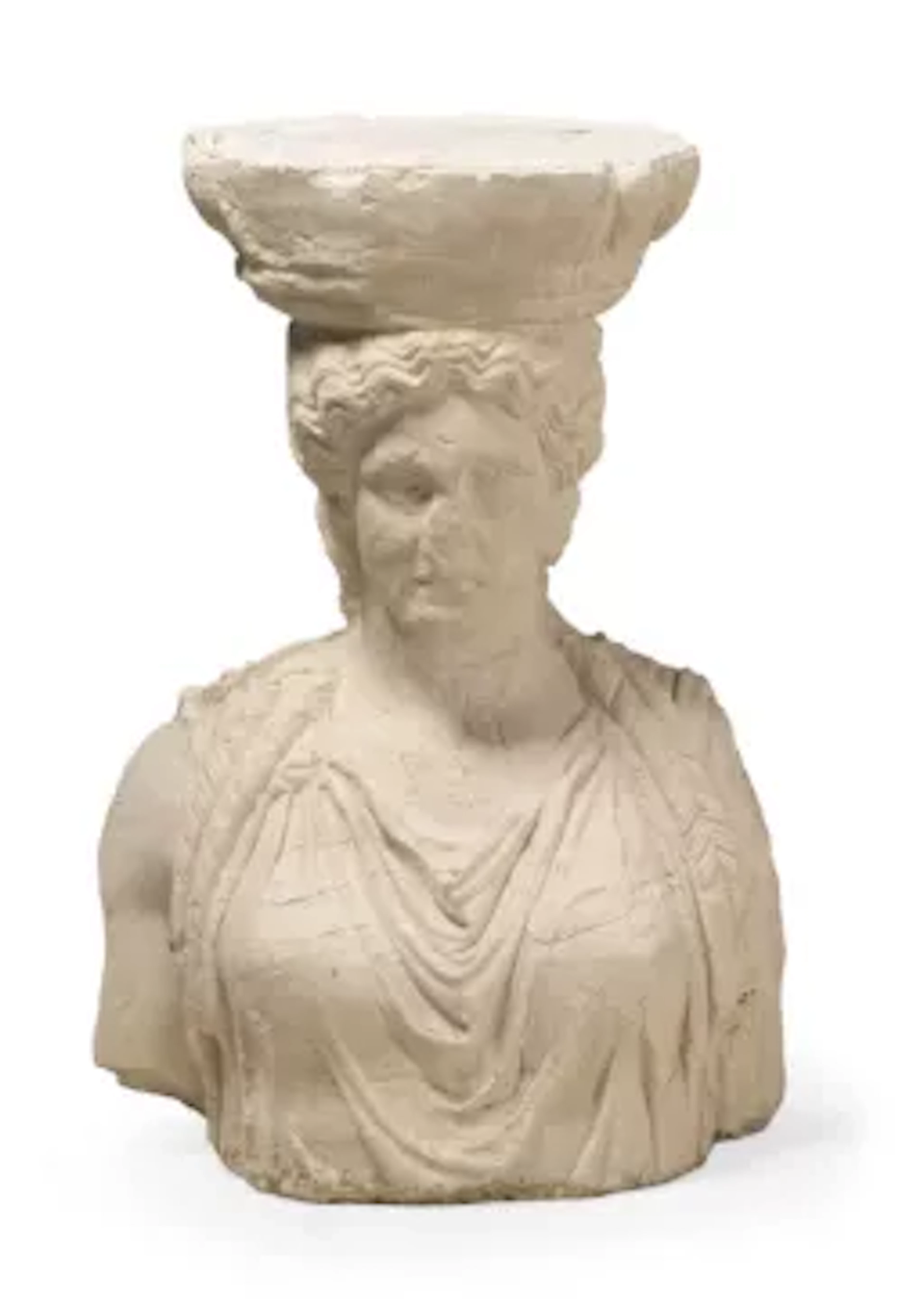 AFTER THE ANTIQUE, A LARGE SOLID PLASTER HELLENISTIC CARYATID CAPITAL