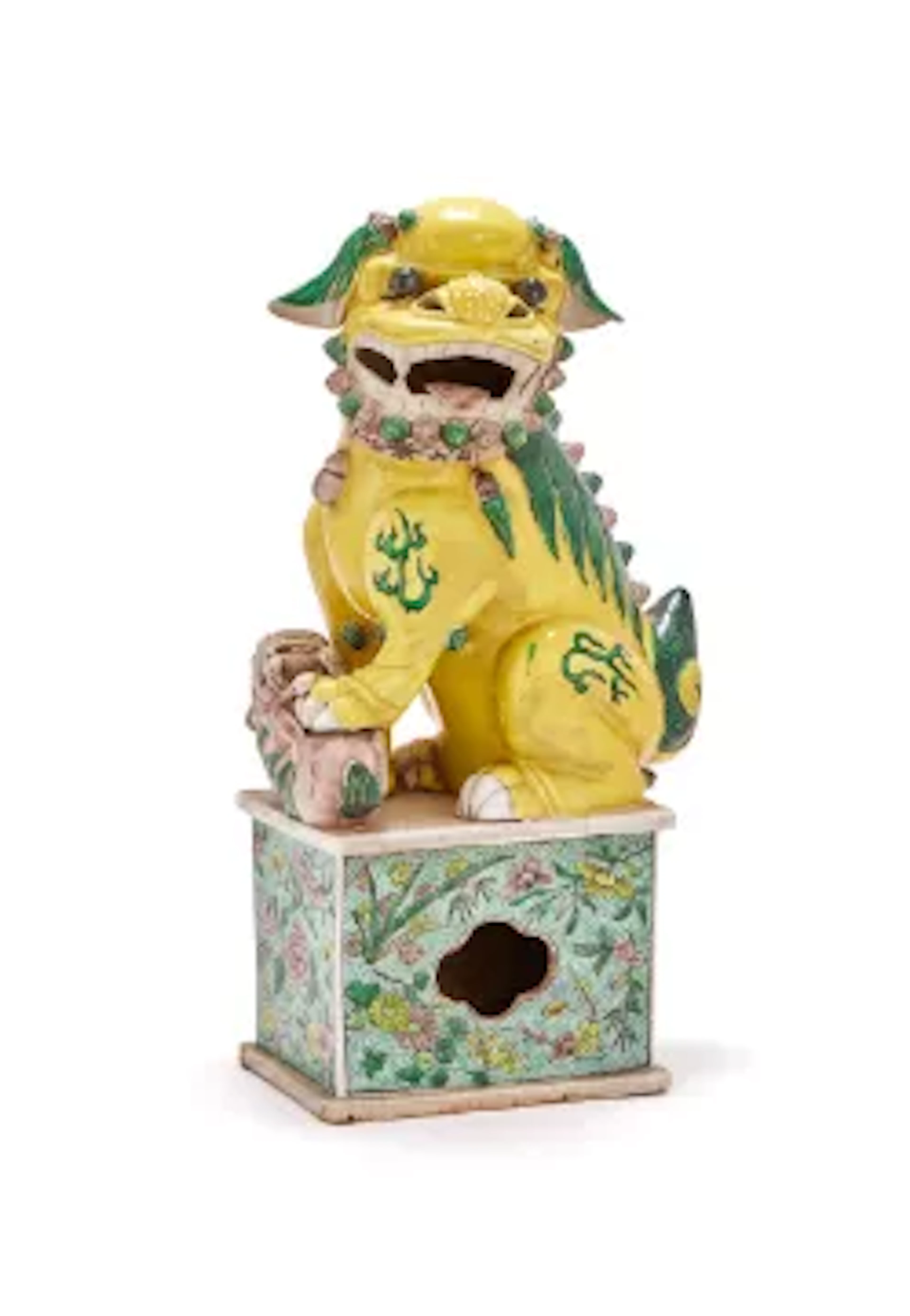 A large Chinese verte-jaune glazed buddhist lion, Late Qing Dynasty