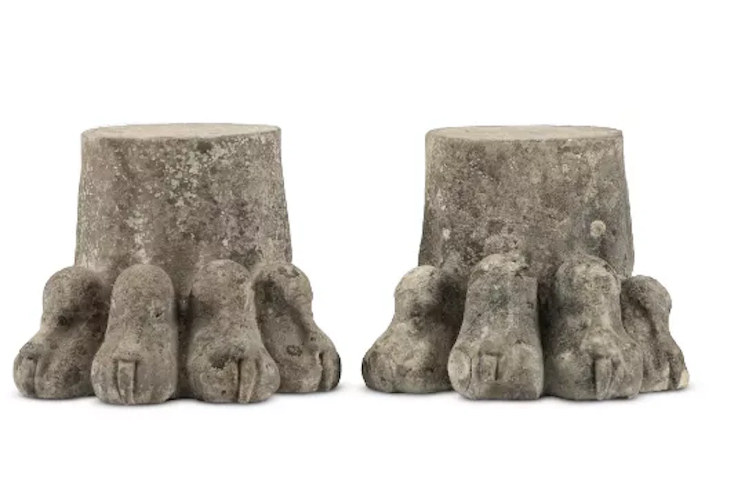 A PAIR OF CARVED STONE LION PAWS, 19TH CENTURY
