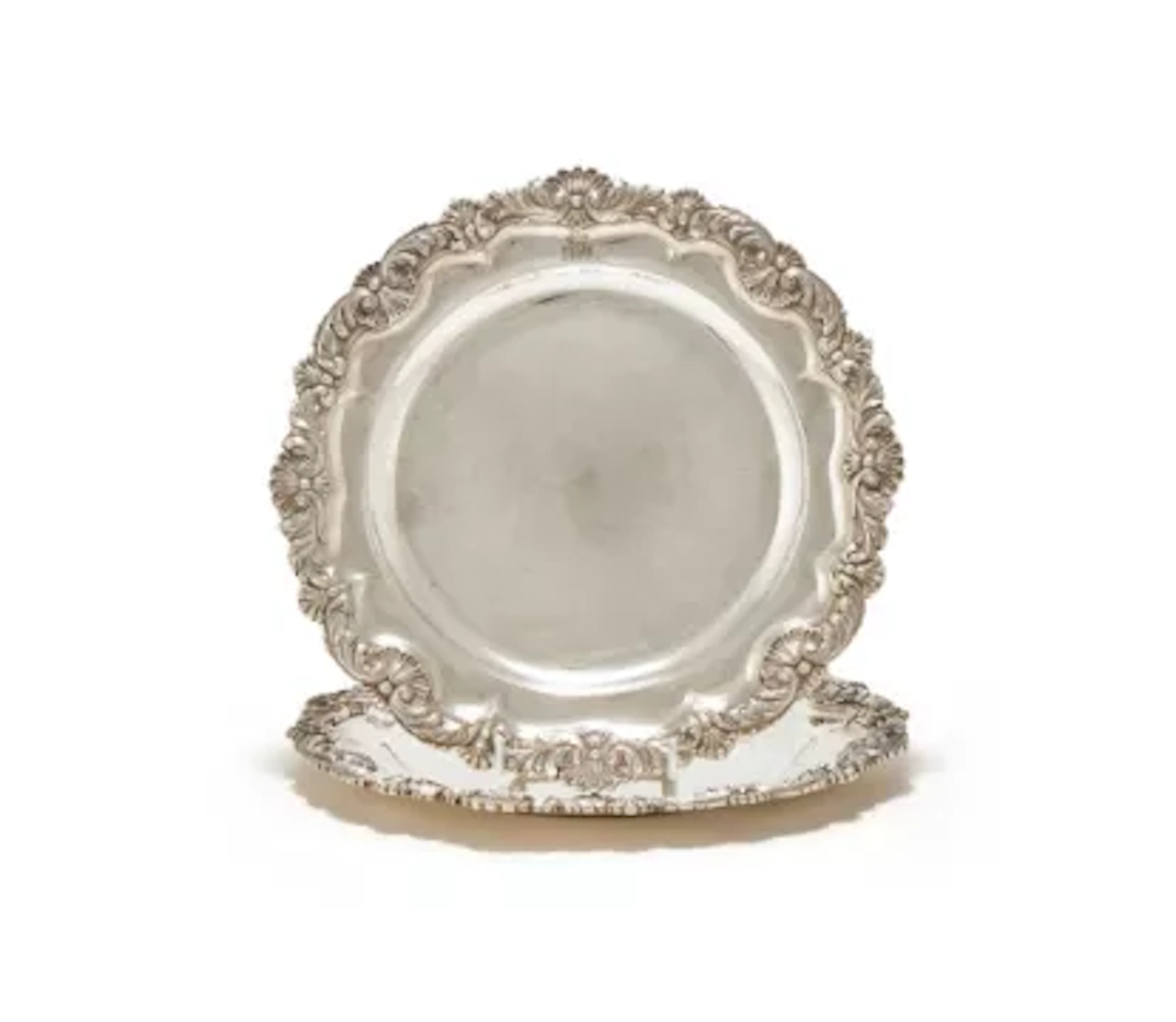 A PAIR OF GEORGE III SILVER SHAPED CIRCULAR PLATES, PAUL STORR, LONDON 1818