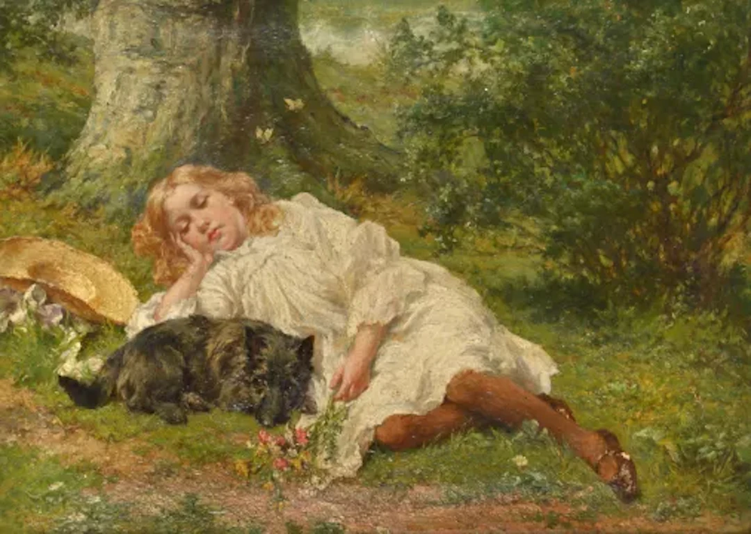 GEORGE AUGUSTUS HOLMES (BRITISH 1822-1911), A GIRL SLEEPING WITH HER DOG