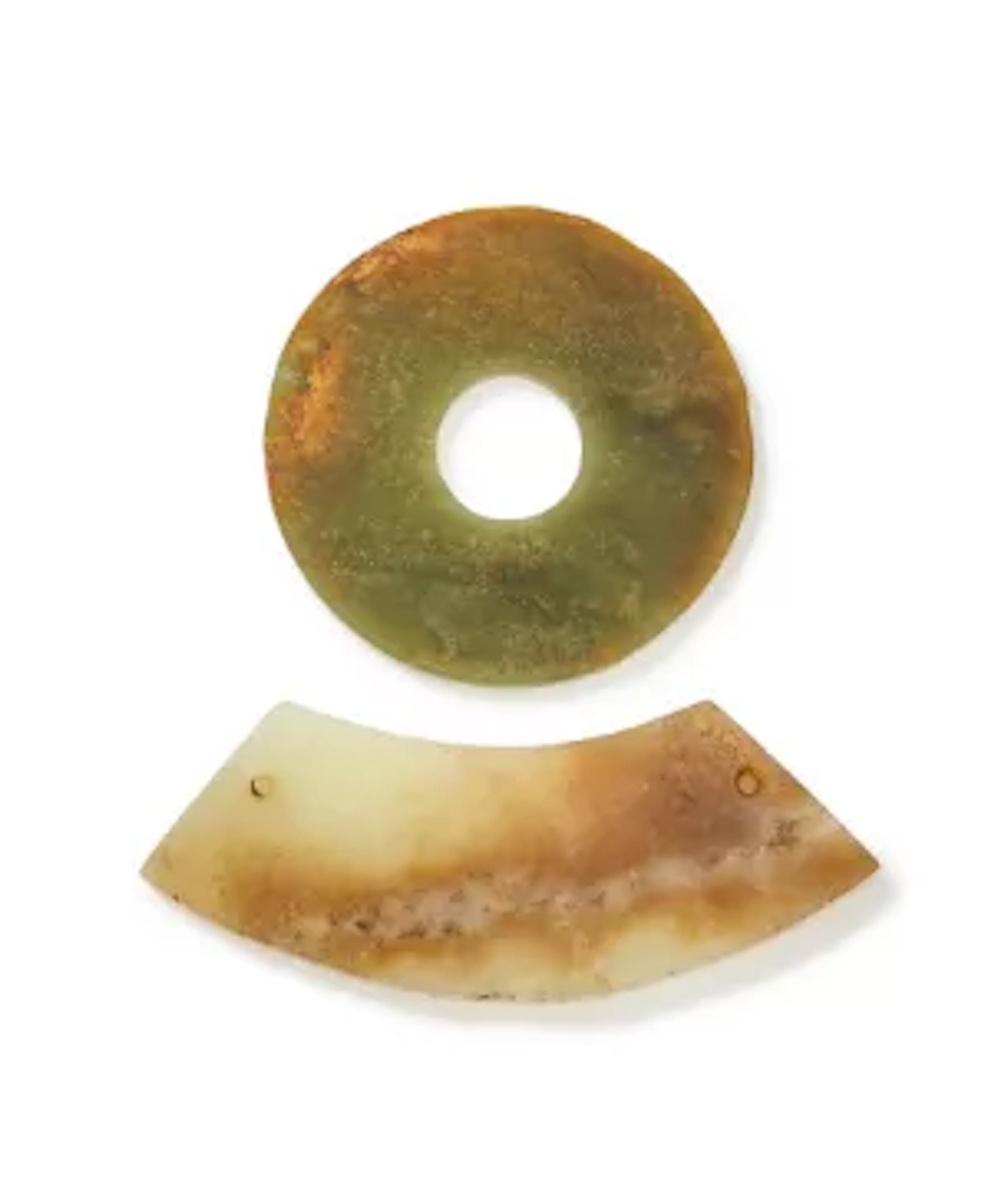 Two Chinese jade carvings, Neolithic period, Qijia culture