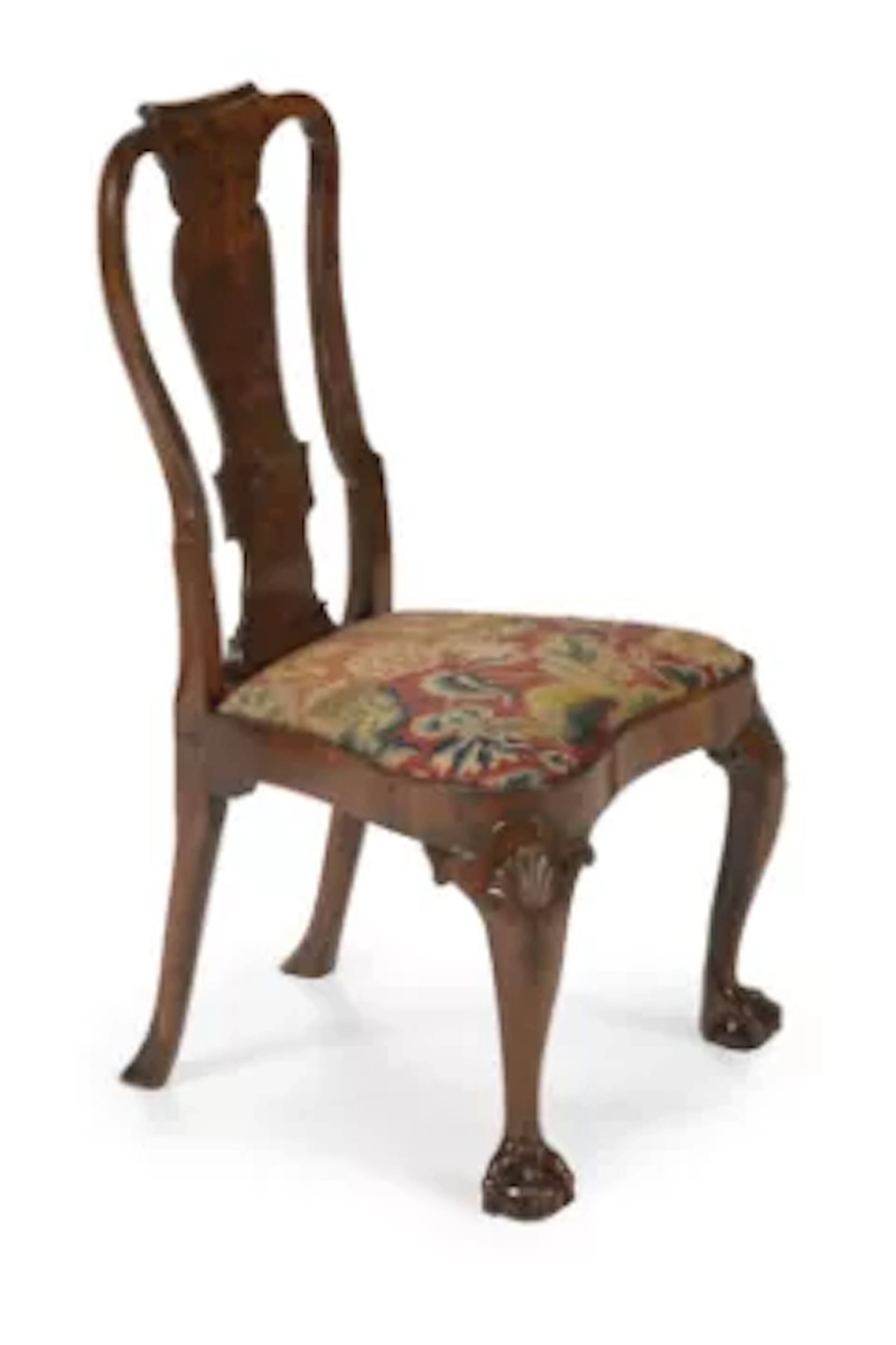 A GEORGE II WALNUT AND NEEDLEWORK UPHOLSTERED CHAIR, IN THE MANNER