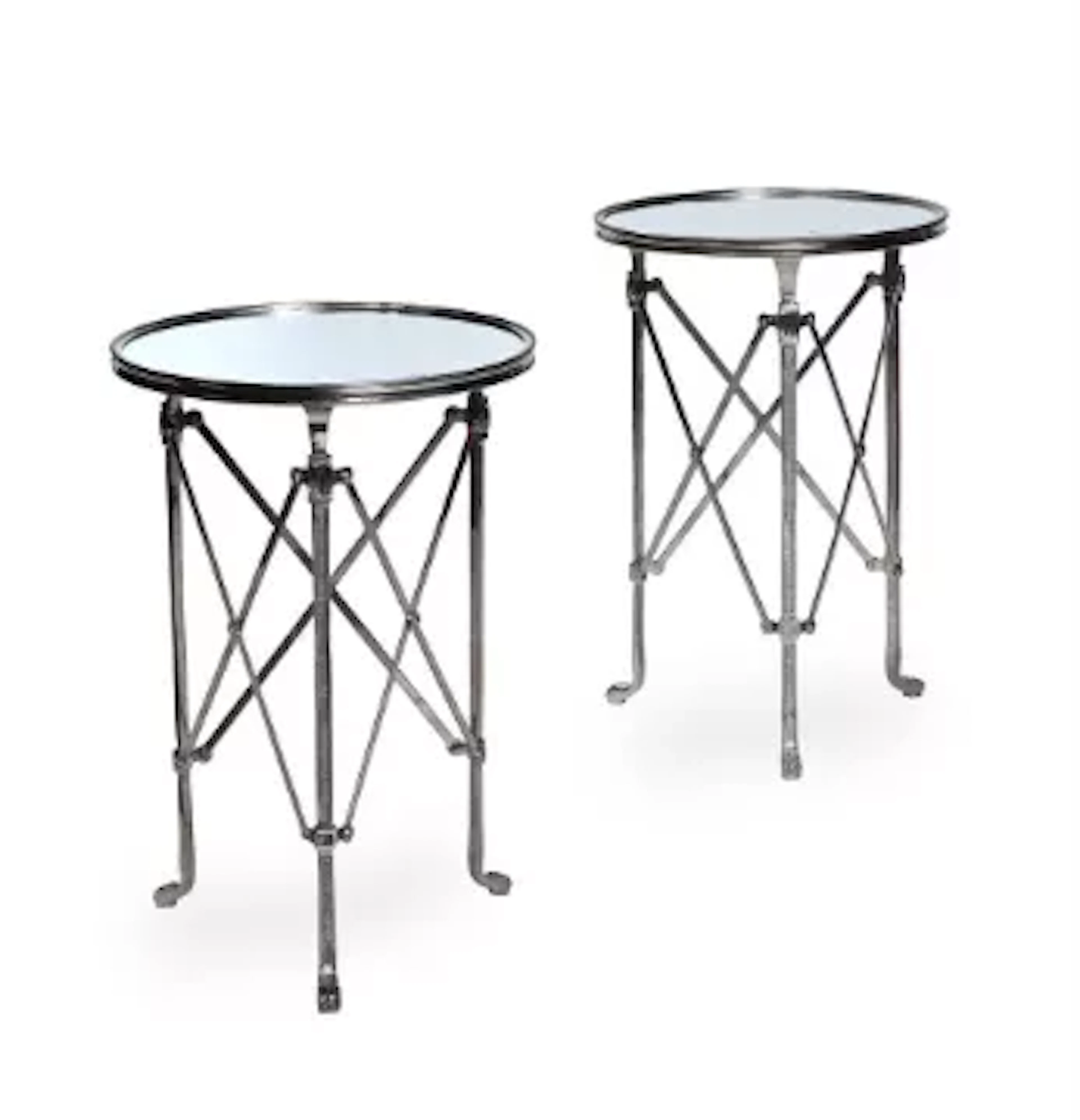 A PAIR OF SILVERED GUERIDON WITH MIRROR TOPS, IN FRENCH EMPIRE STYLE, MODERN