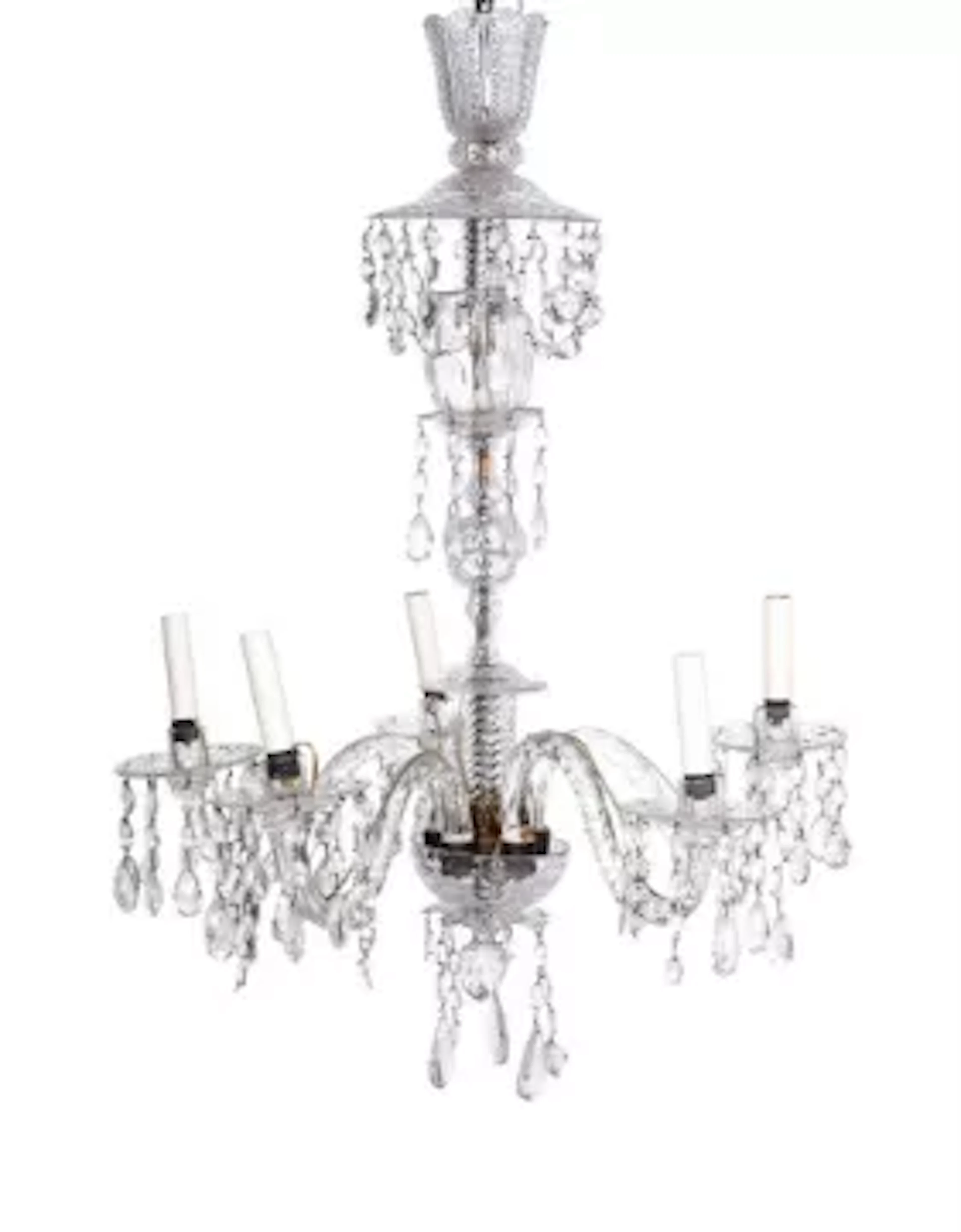 A CUT AND MOULDED GLASS FIVE LIGHT CHANDELIER, EARLY 20TH CENTURY