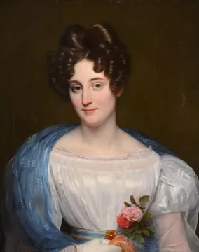 BELGIAN SCHOOL (19TH CENTURY), PORTRAIT OF A LADY WITH A BLUE SCARF