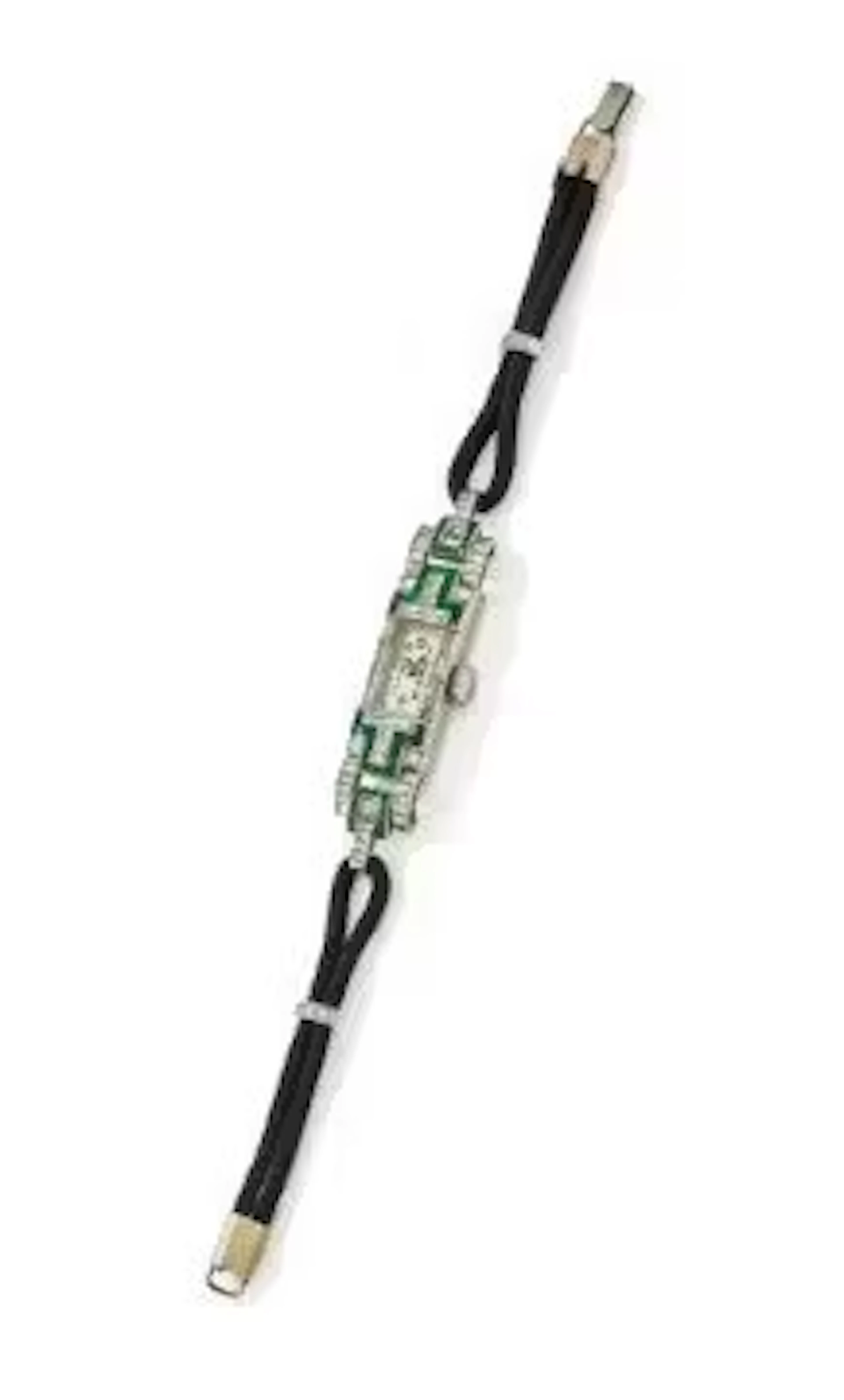 AN ART DECO EMERALD AND DIAMOND COCKTAIL WATCH