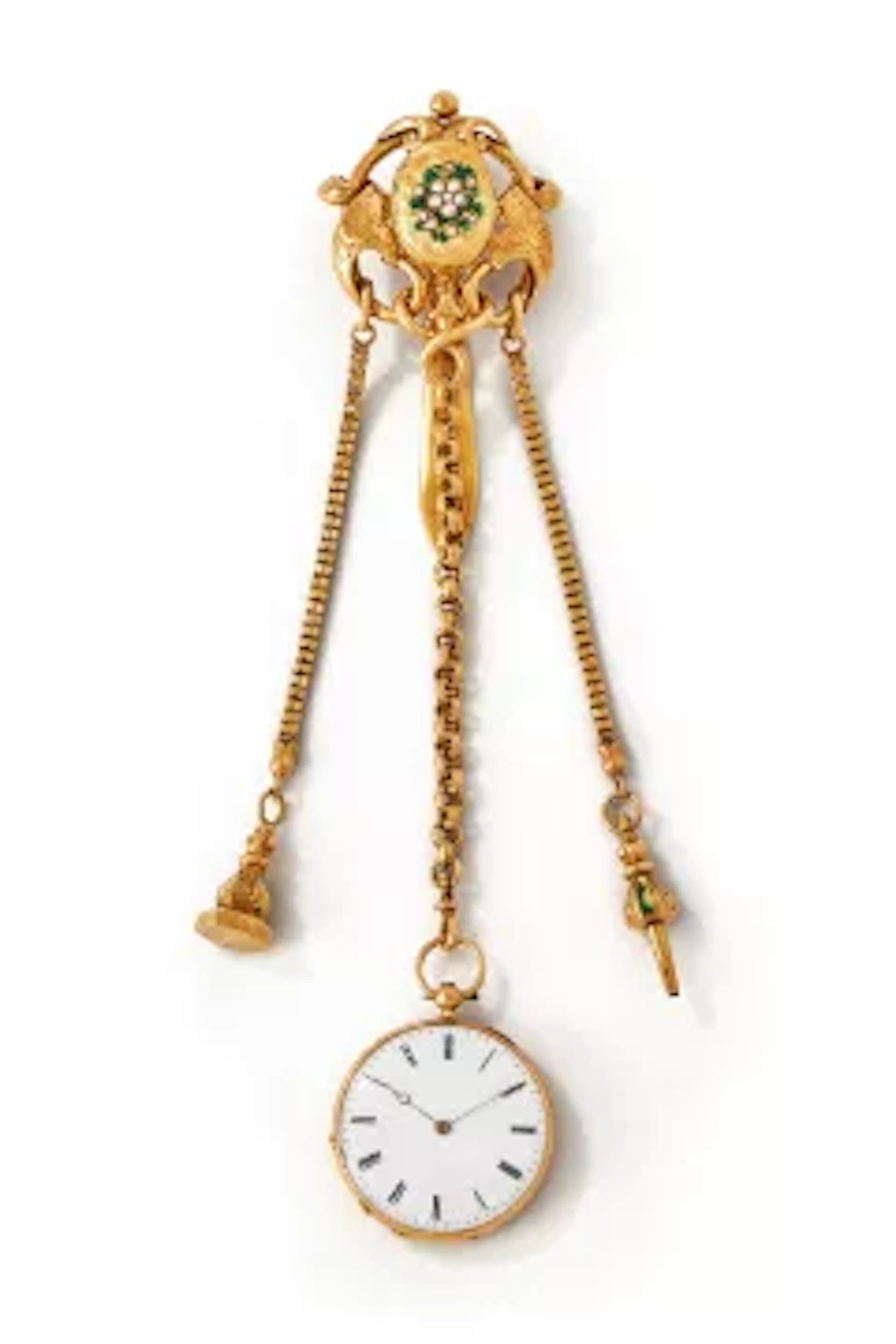 ABRAHAM VACHERON GIROD, A GOLD AND ENAMEL OPEN FACE FOB WATCH