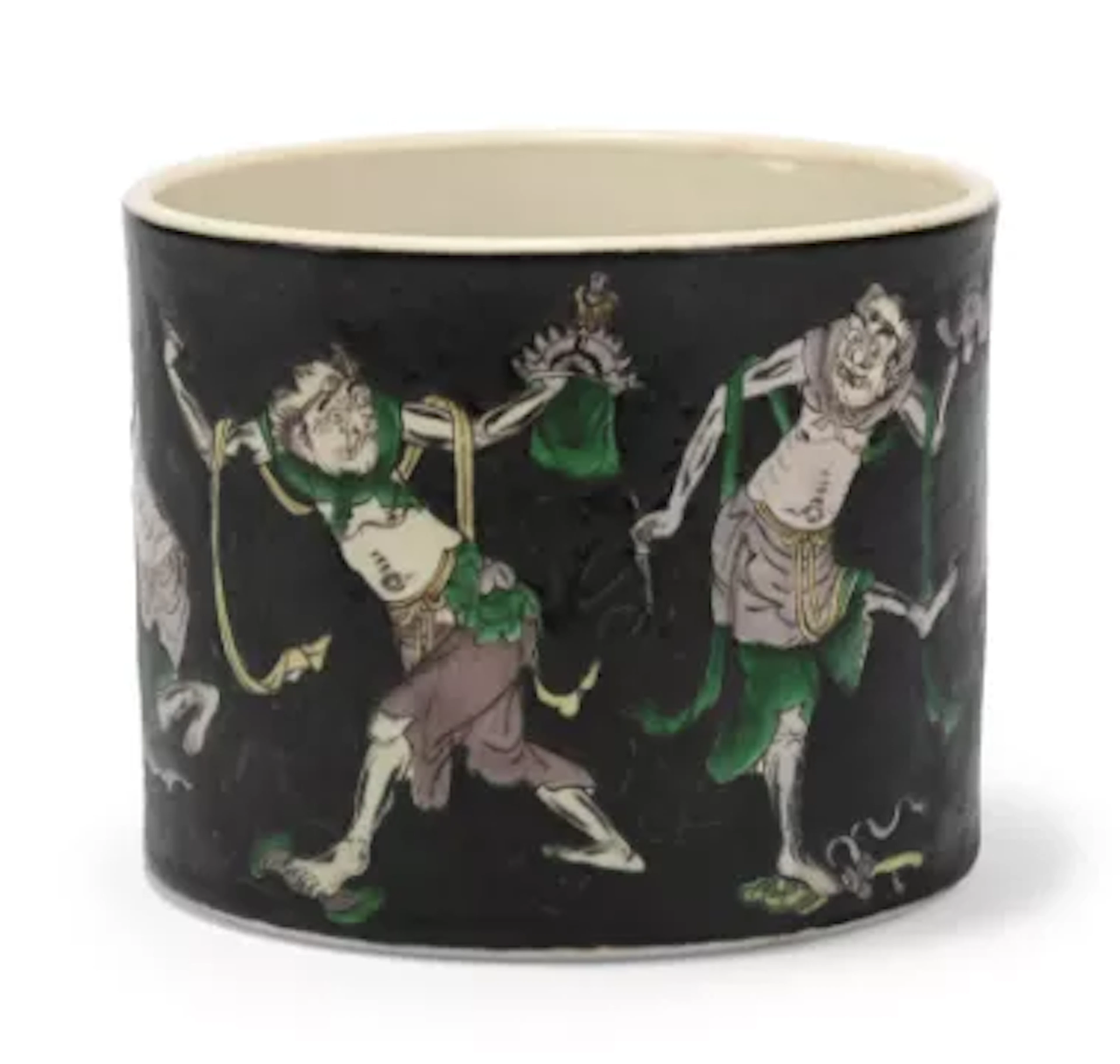 A Chinese famille noire brush pot, Qing dynasty