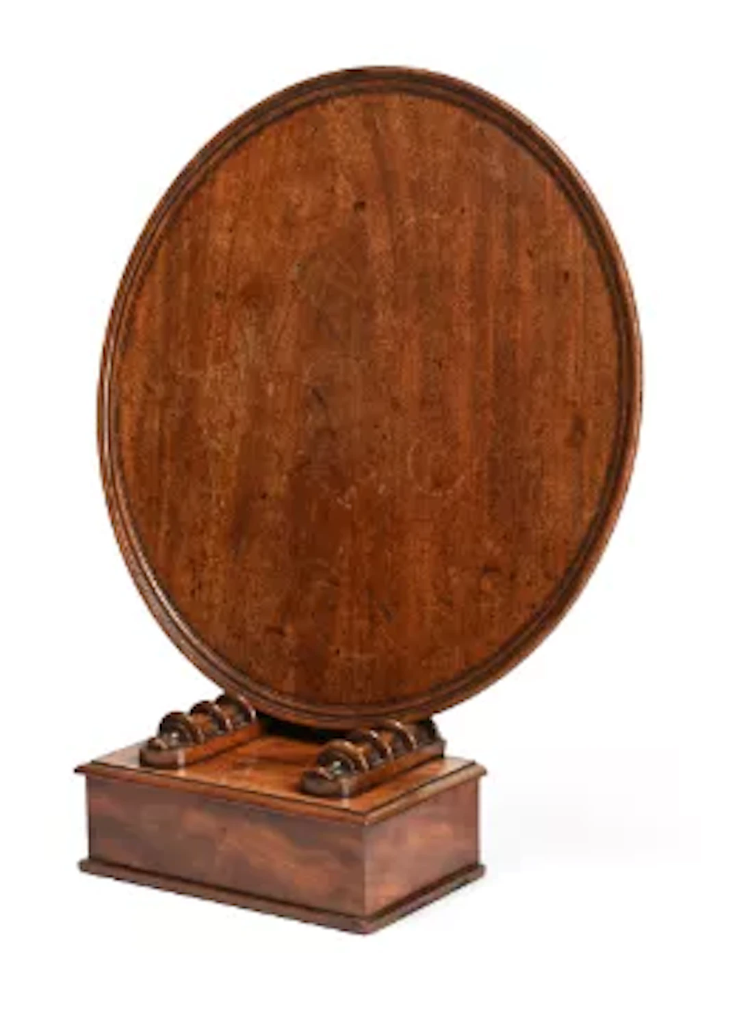 A GEORGE III MAHOGANY TRAY ON A REGENCY MAHOGANY SALVER STAND