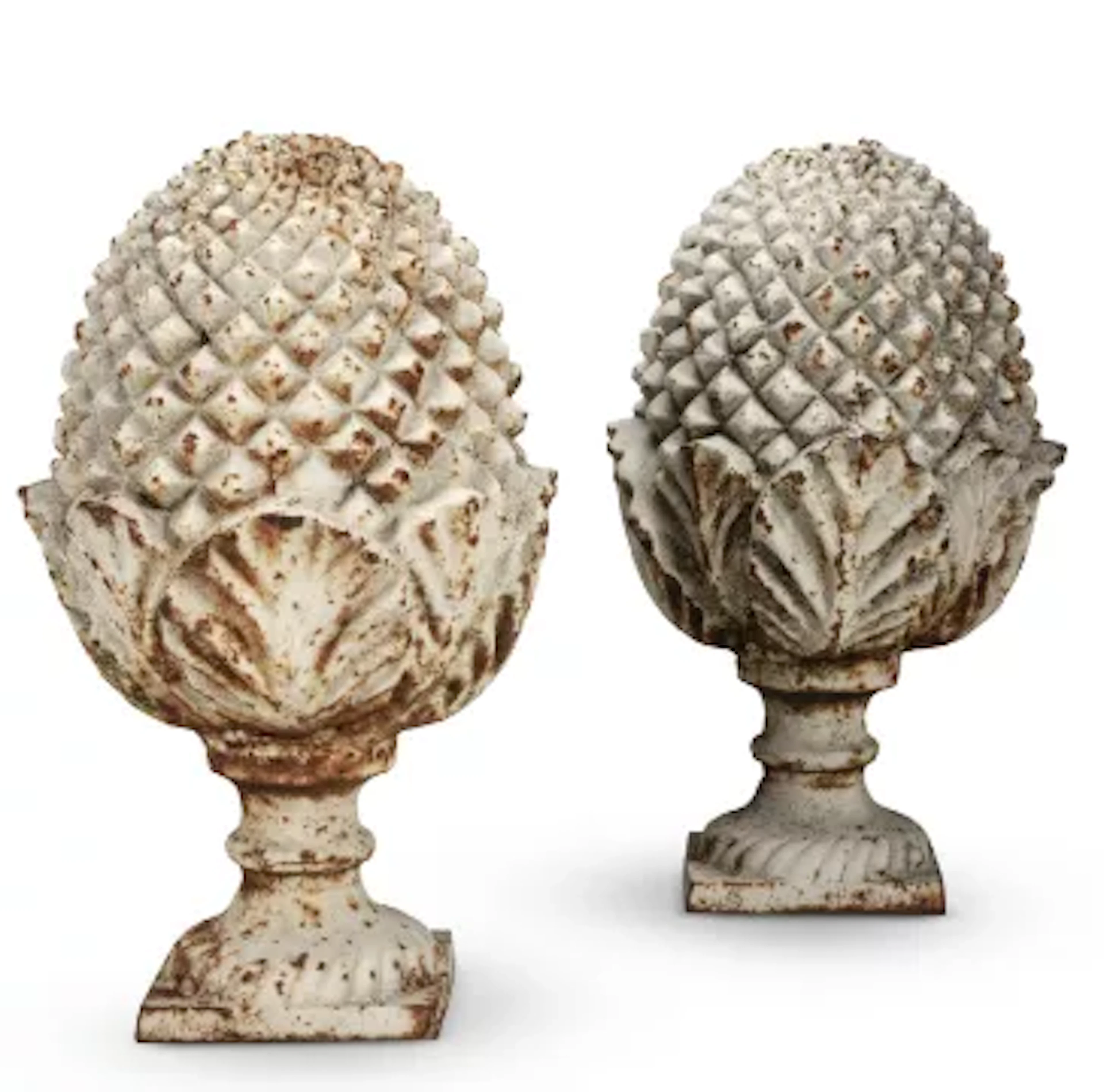 A LARGE PAIR OF CAST IRON PINECONE FINIALS, ENGLISH, EARLY 19TH CENTURY