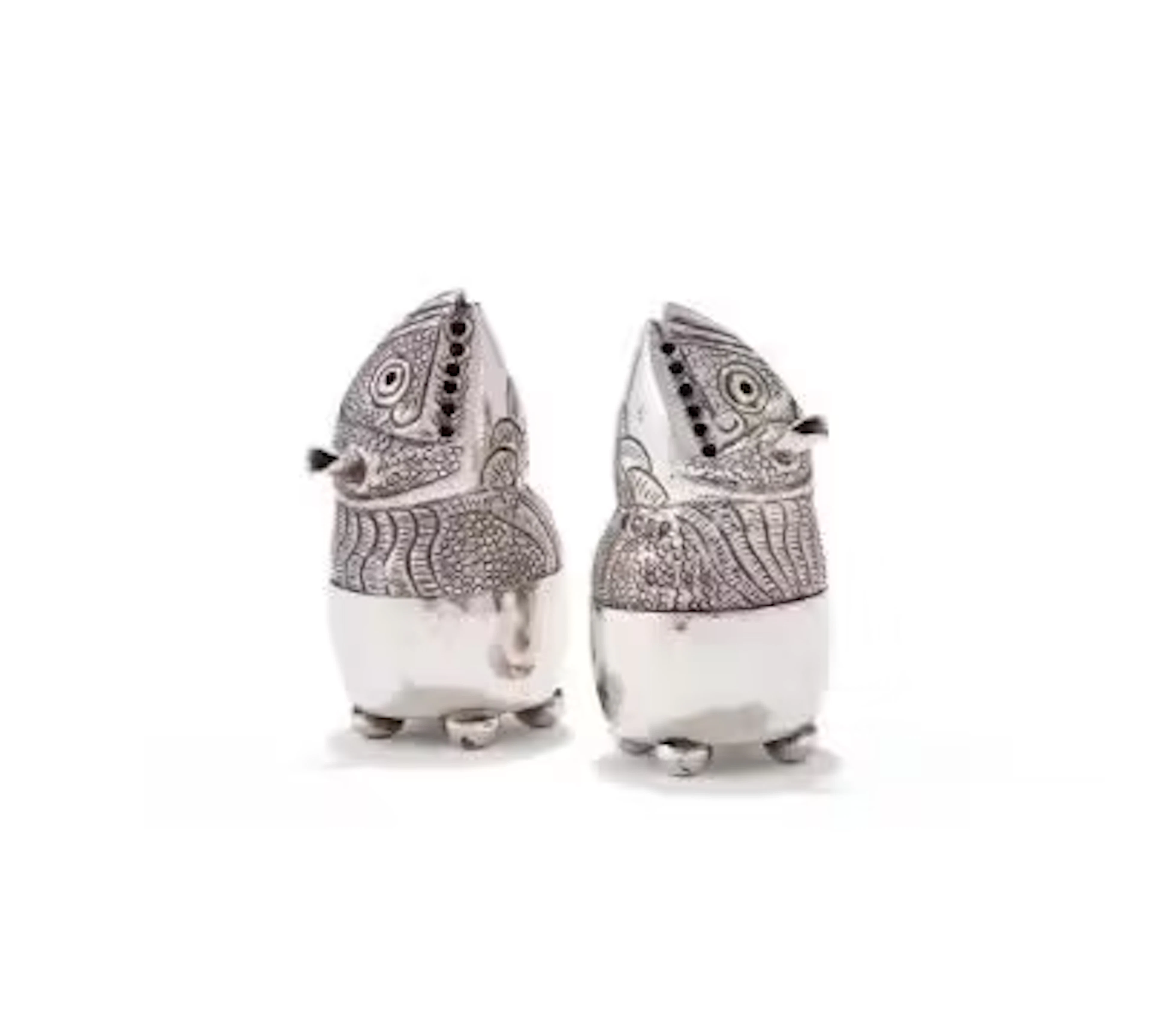 A PAIR OF VICTORIAN SILVER NOVELTY PEPPERETTES