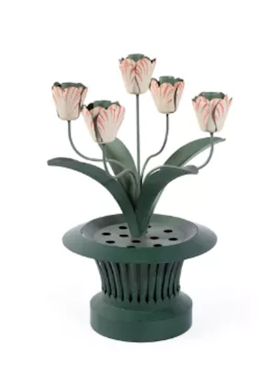 A DARK GREEN PAINTED TOLE TULIPIERE CANDELABRA, BY SIBYL COLEFAX &