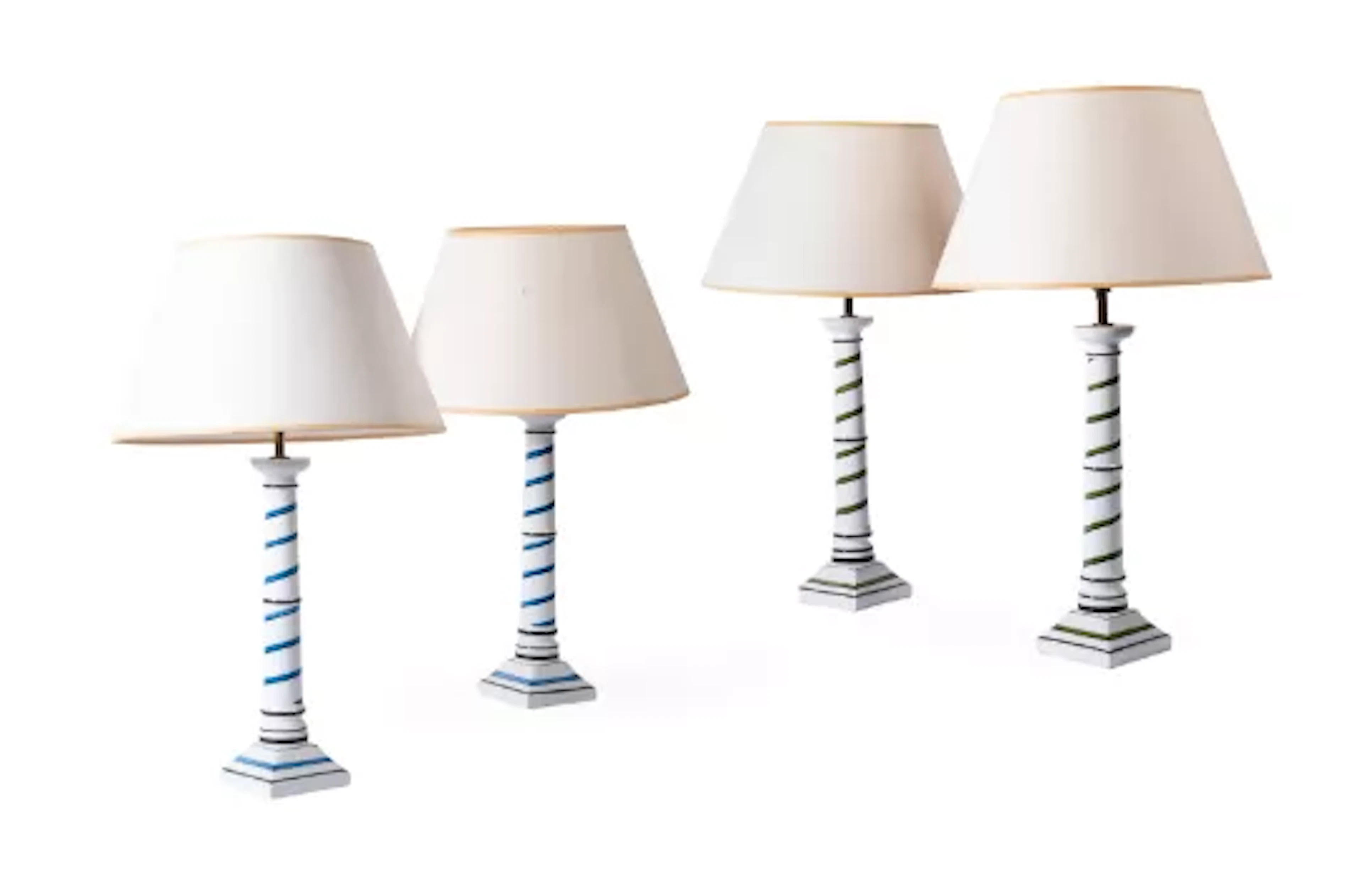 TWO PAIRS OF SPIRAL PAINTED CERAMIC TABLE LAMPS, BY SIBYL COLEFAX