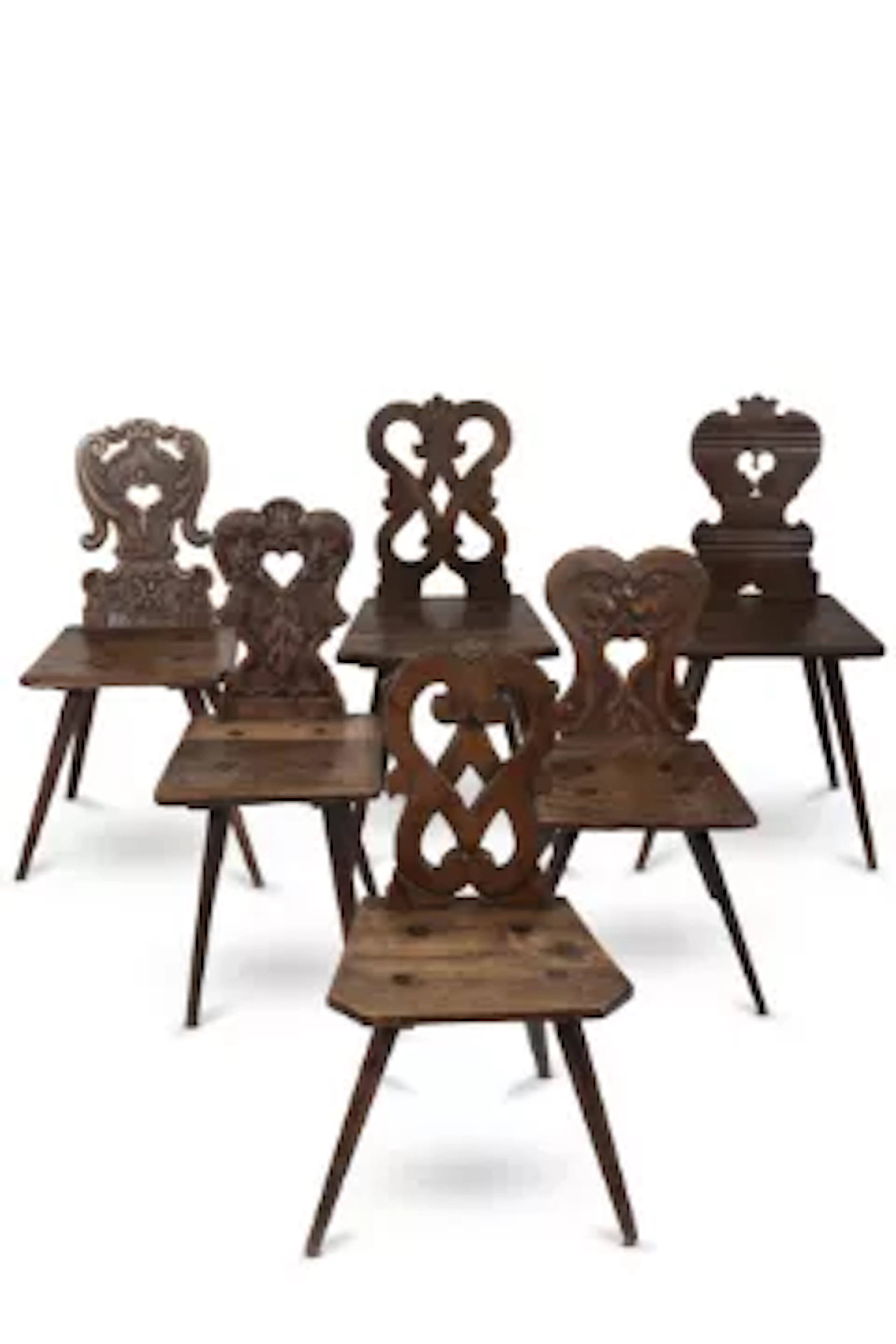 A HARLEQUIN SET OF SIX PINE, ELM AND OAK CHAIRS, SWISS, LATE 18TH/19TH CENTURY