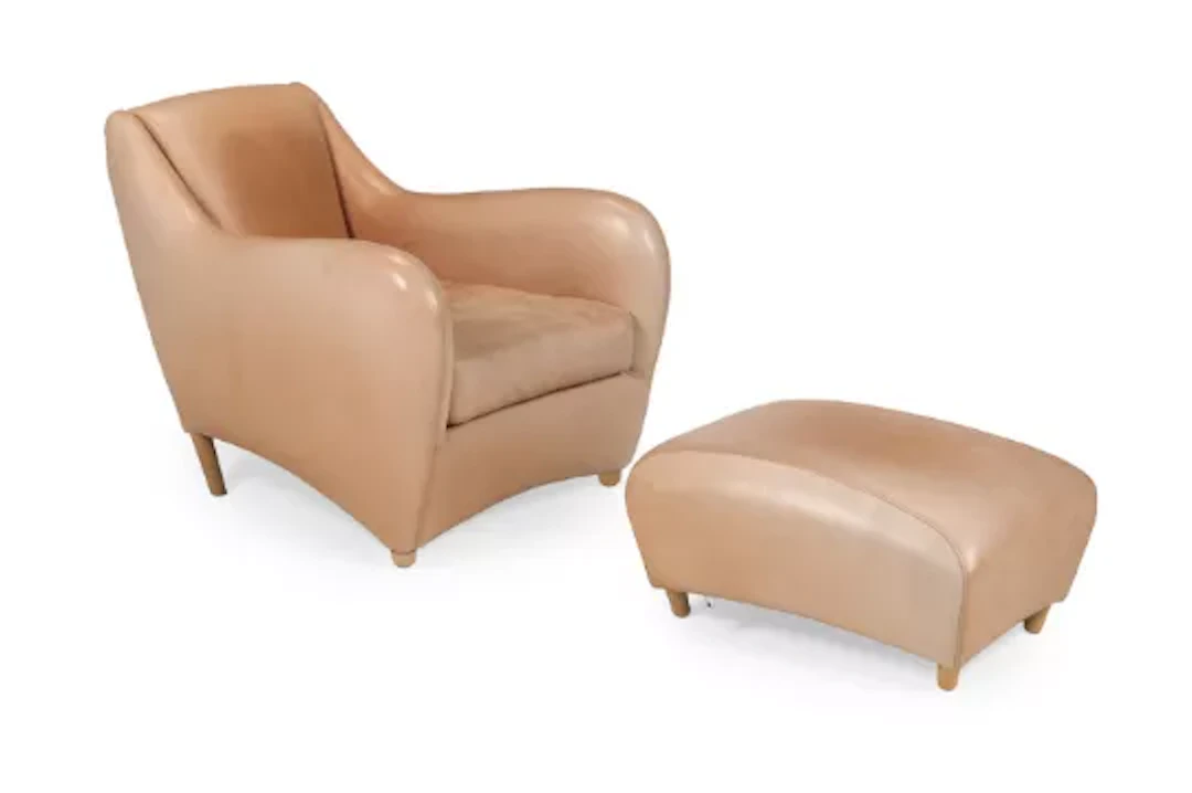 MATTHEW HILTON (BRITISH, B.1957), 'BALZAC' CHAIR AND OTTOMAN, DESIGNED