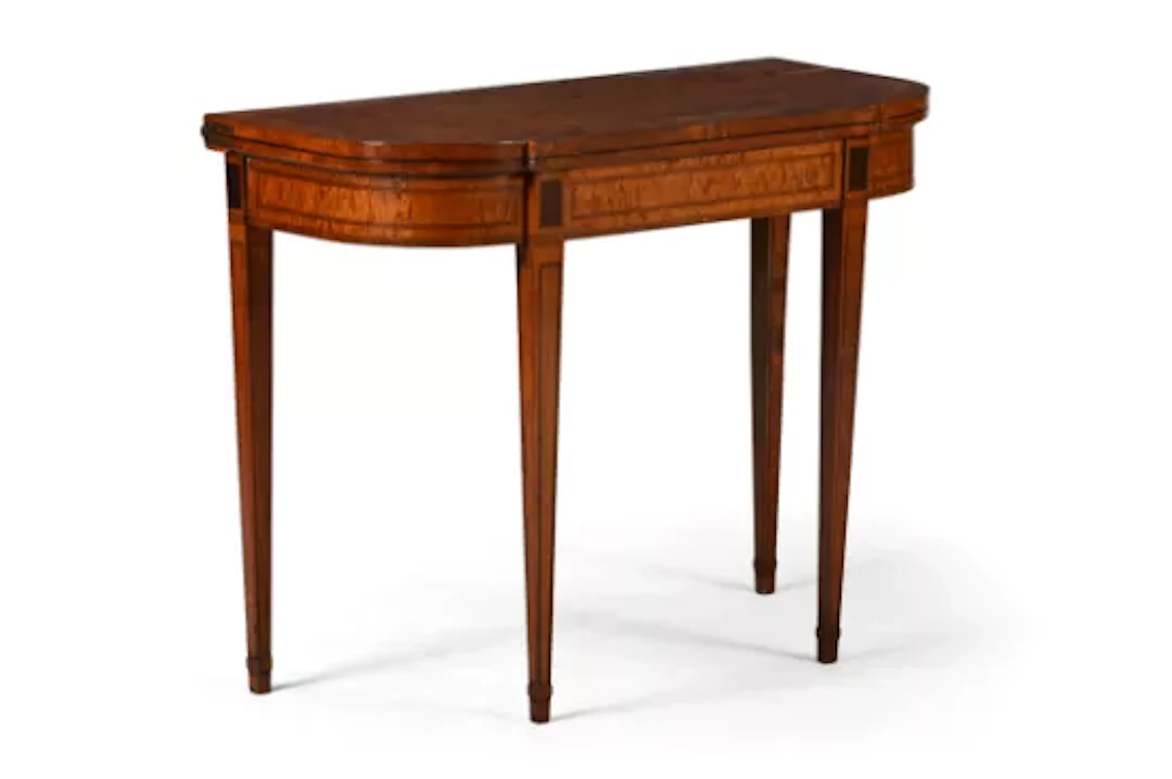 A GEORGE III SATINWOOD BREAKFRONT CARD TABLE, CIRCA 1790
